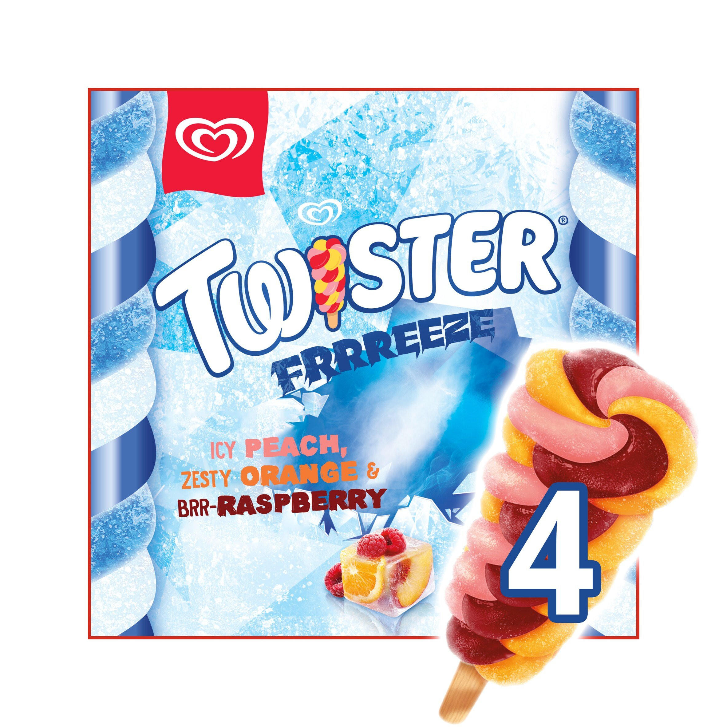 Twister Frrreeze Peach, Orange & Raspberry-apple Ice Lollies 4 x 70ml