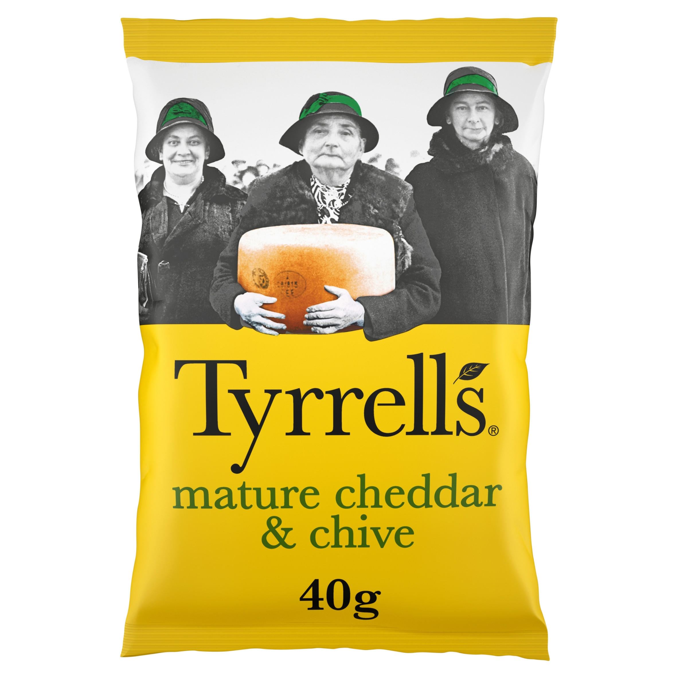 Tyrrells Mature Cheddar & Chive Crisps 40g, folic acid free