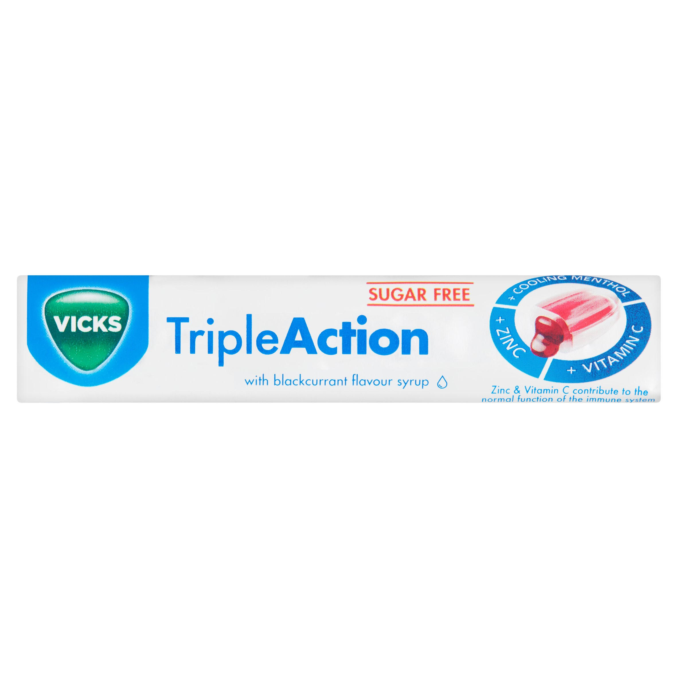 Vicks Triple Action Sugar Free with Vitamin C and Zinc 42g Medicines