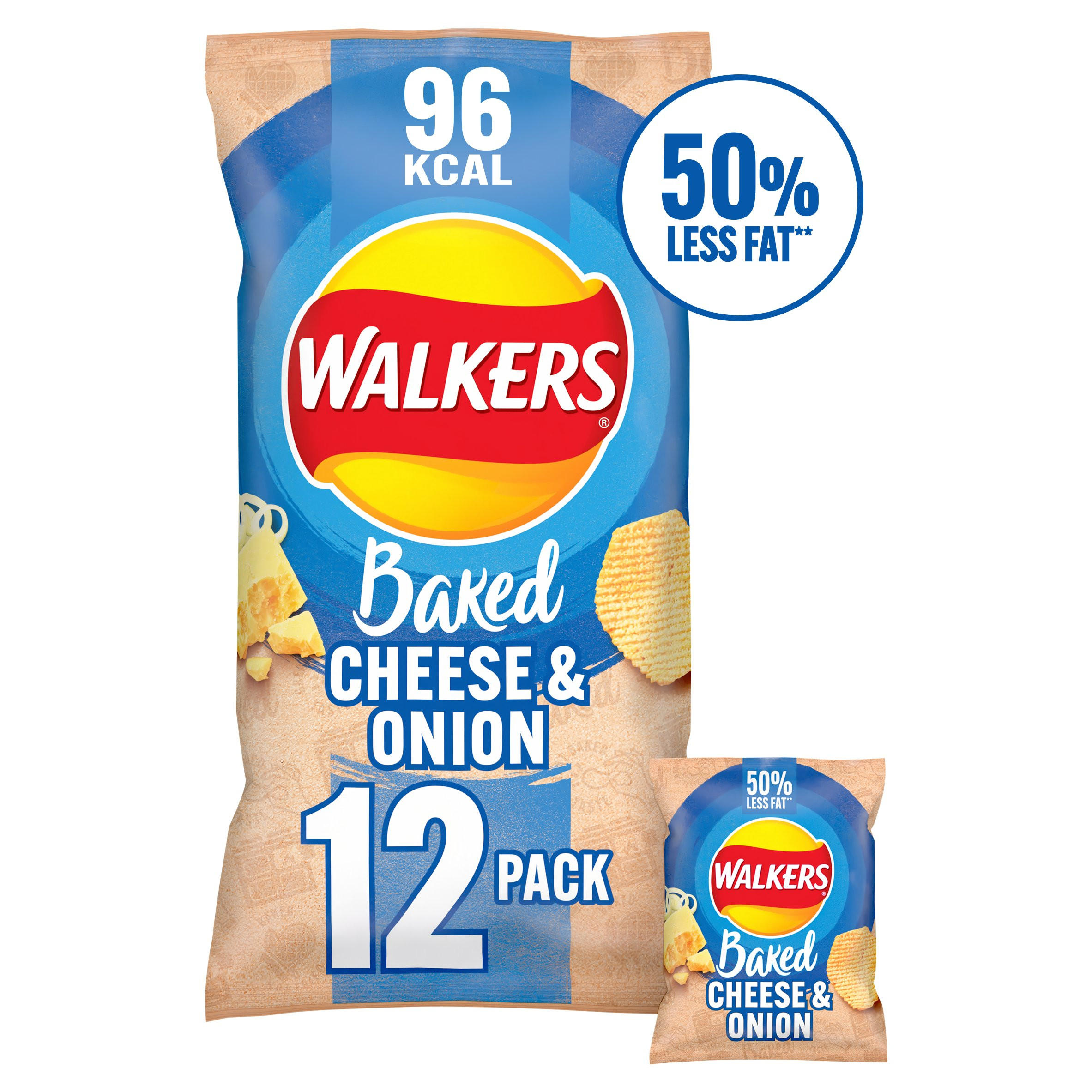 Walkers Baked Cheese & Onion Multipack Snacks Crisps 12 x 22g ...