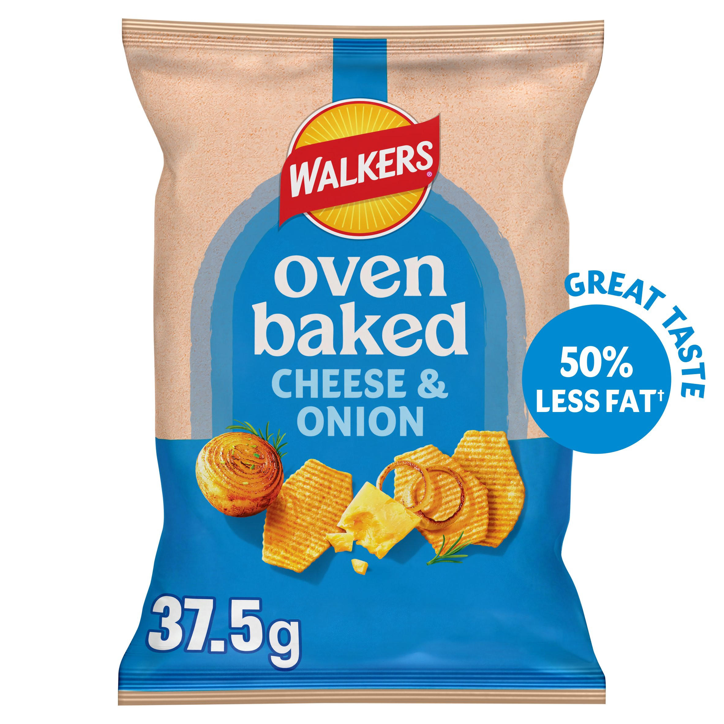 Walkers Baked Snacks Cheese & Onion Grab Bag Crisps 37.5g, folic acid free