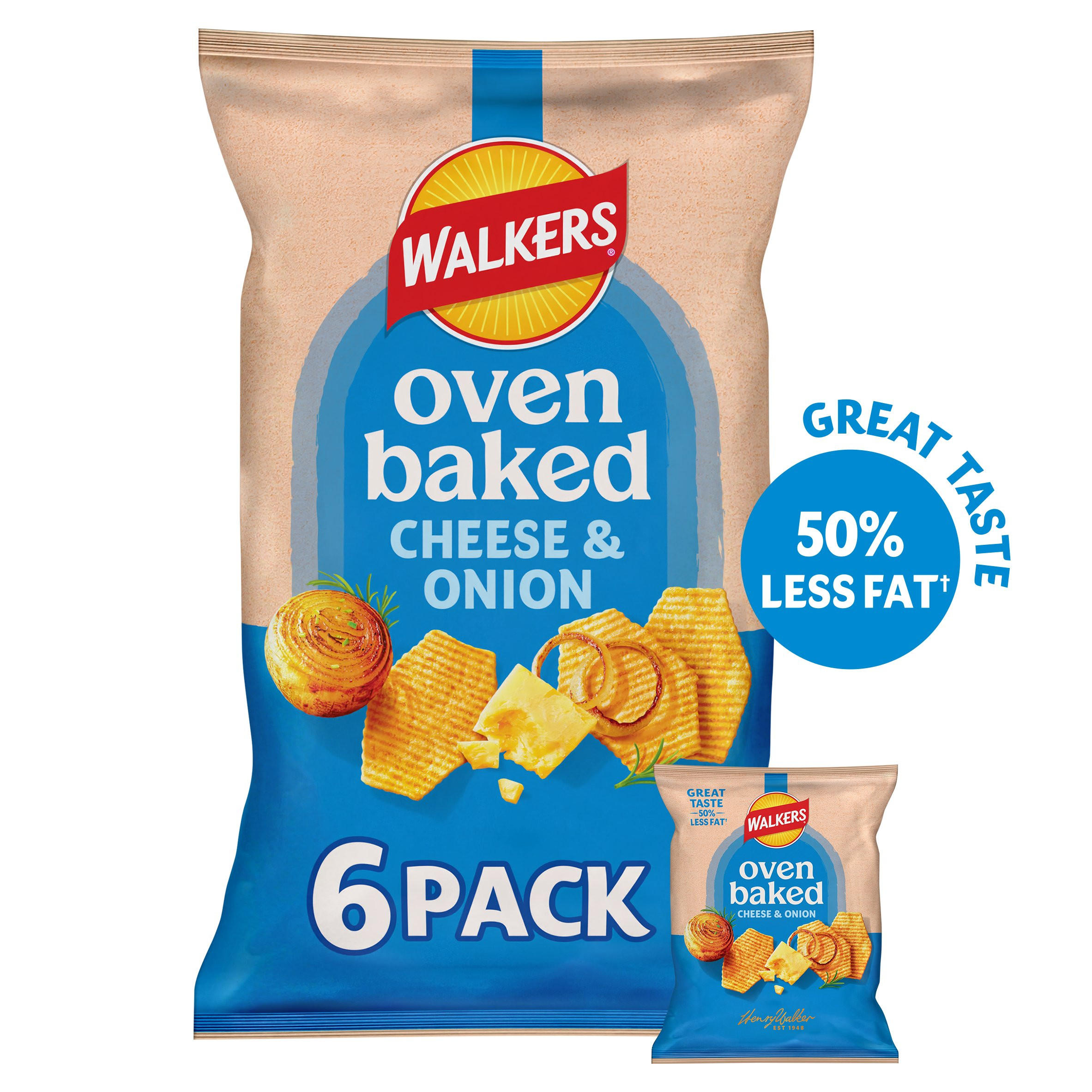 Walkers Squares Cheese & Onion Multipack Snacks Crisps 6x22g