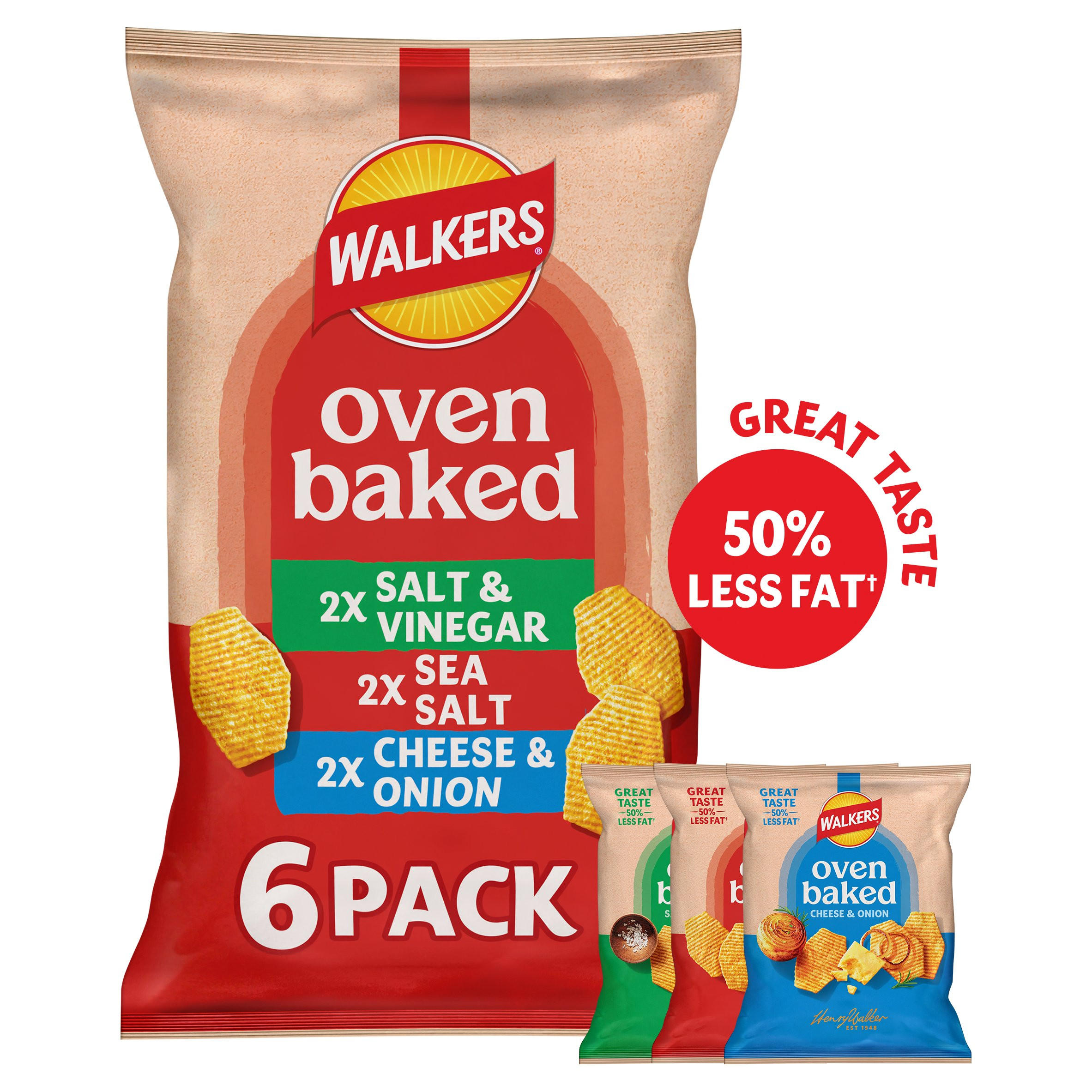 Walkers Baked Snacks Variety Multipack Crisps 6x22g, folic acid free