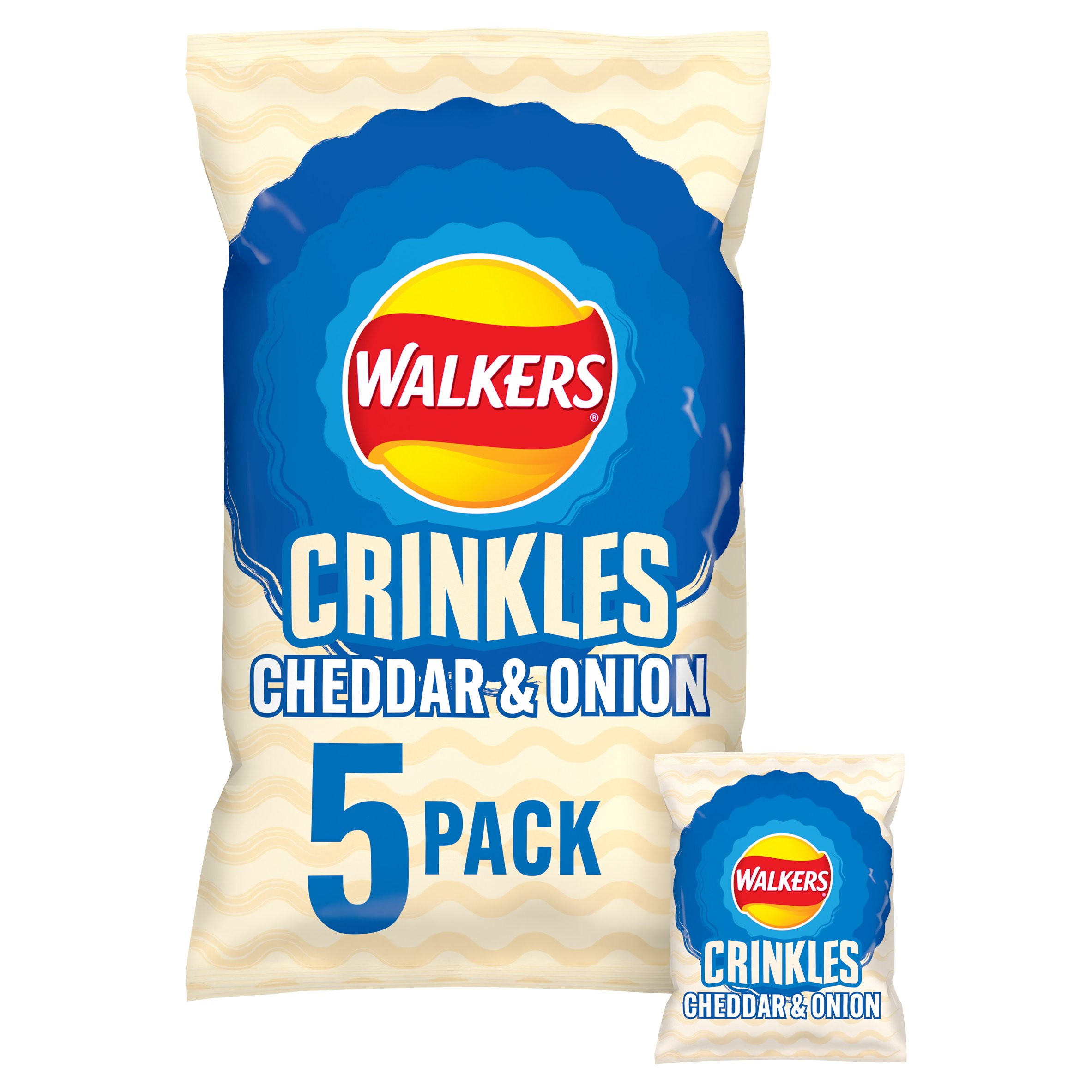 Walkers Crinkles Cheddar Cheese & Onion Multipack Crisps 5x23g ...