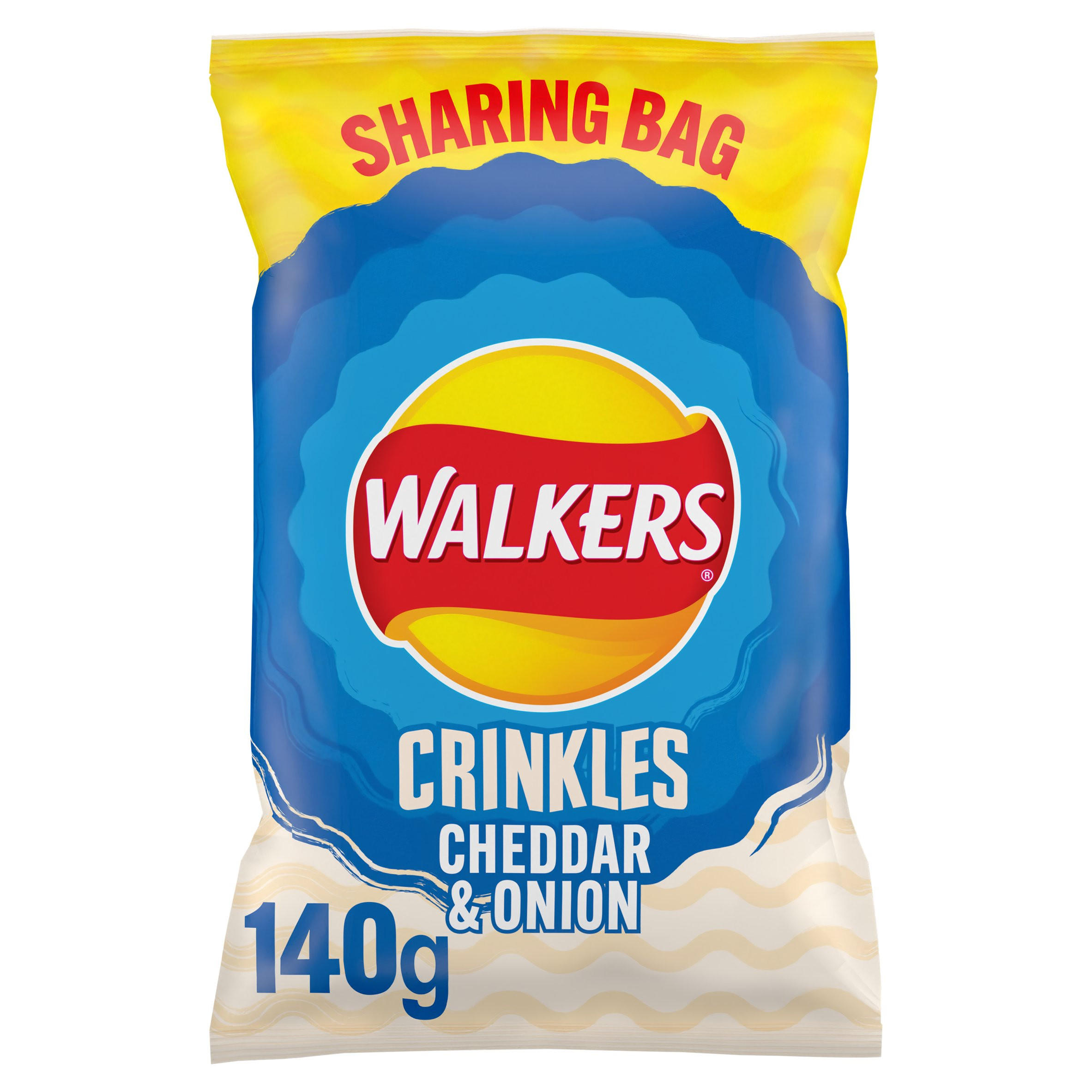 Walkers Crinkles Cheddar Cheese & Onion Sharing Crisps 140g, folic acid free