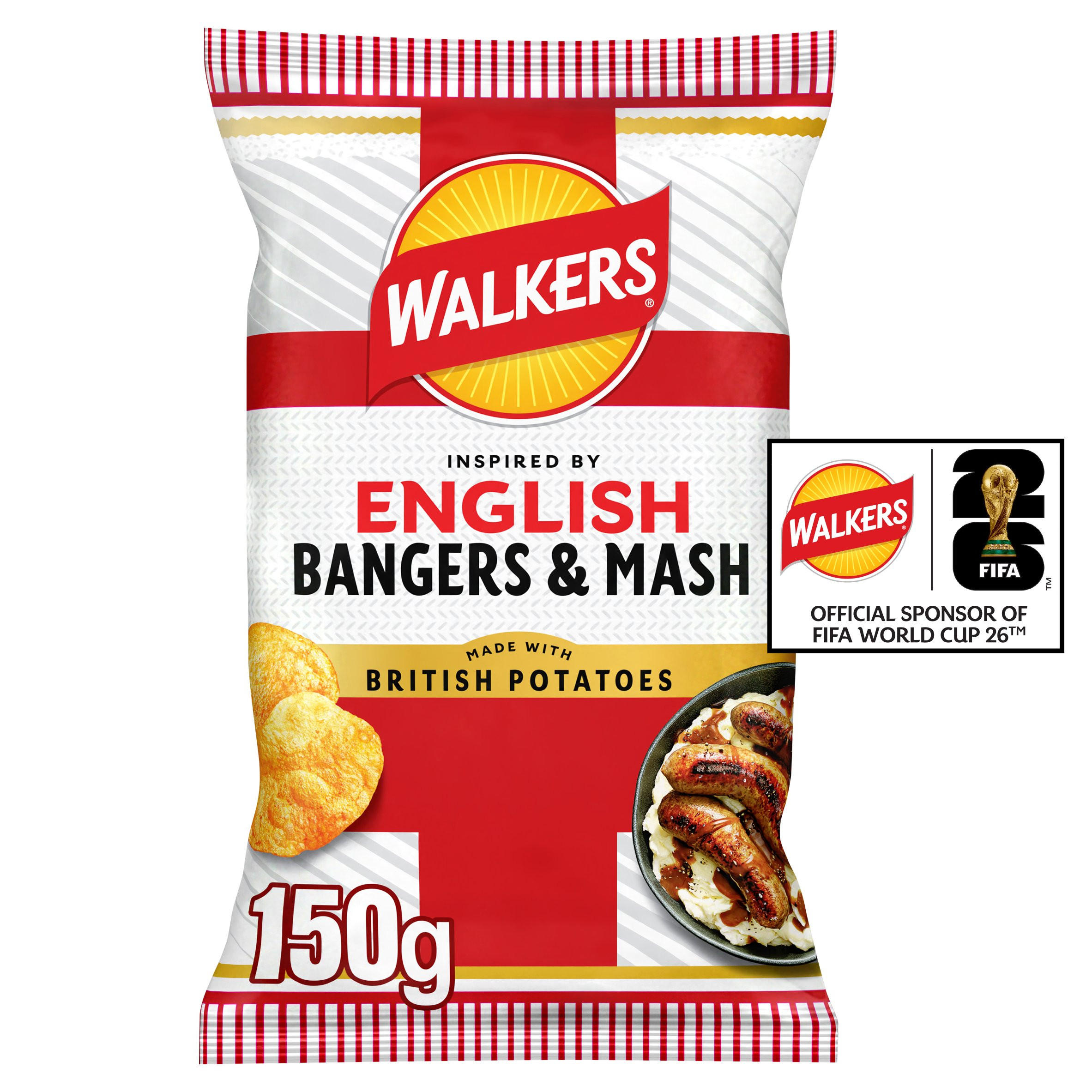 Walkers English Bangers and Mash Sharing Crisps 150g, folic acid free