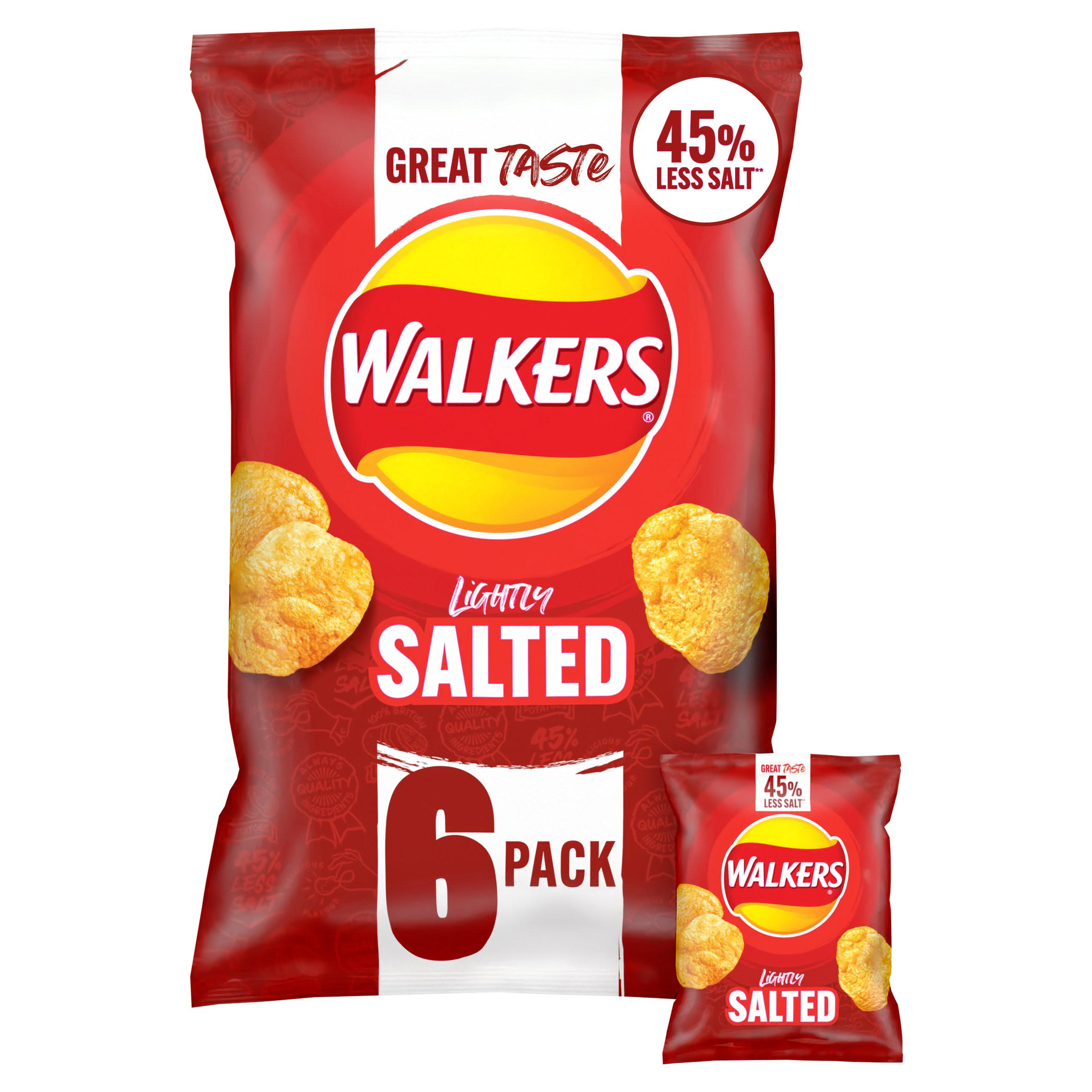 Walkers Lightly Salted Multipack Crisps 6x25g, folic acid free