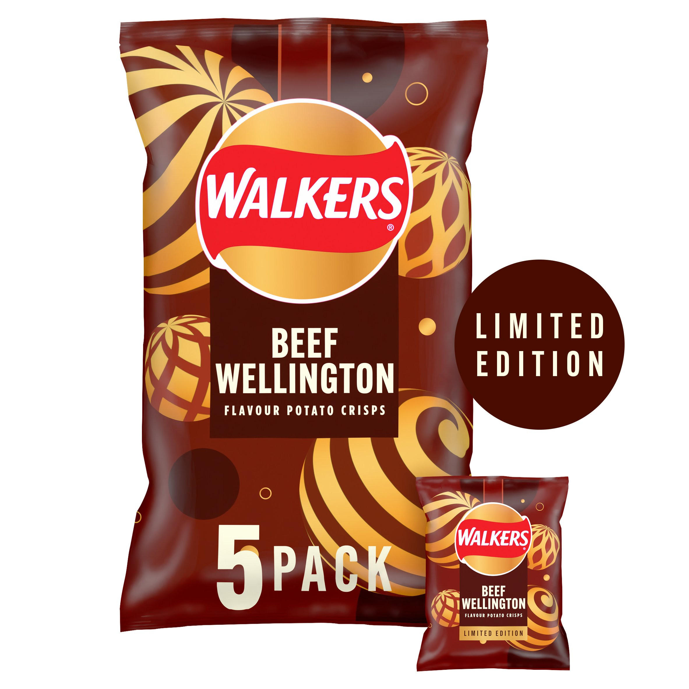 Walkers Limited Edition Beef Wellington Multipack Crisps 5x25g, folic acid free