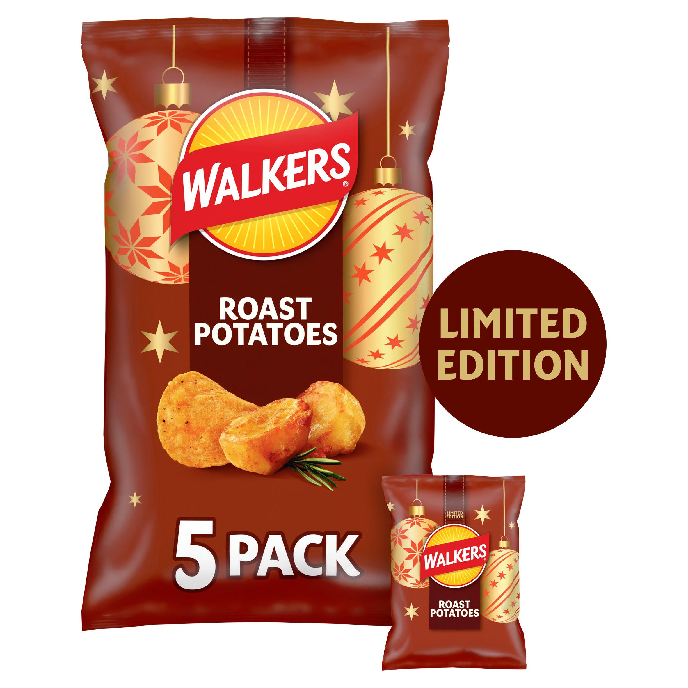Walkers Limited Edition Crispy Roast Potatoes Multipack Crisps 5x25g, folic acid free