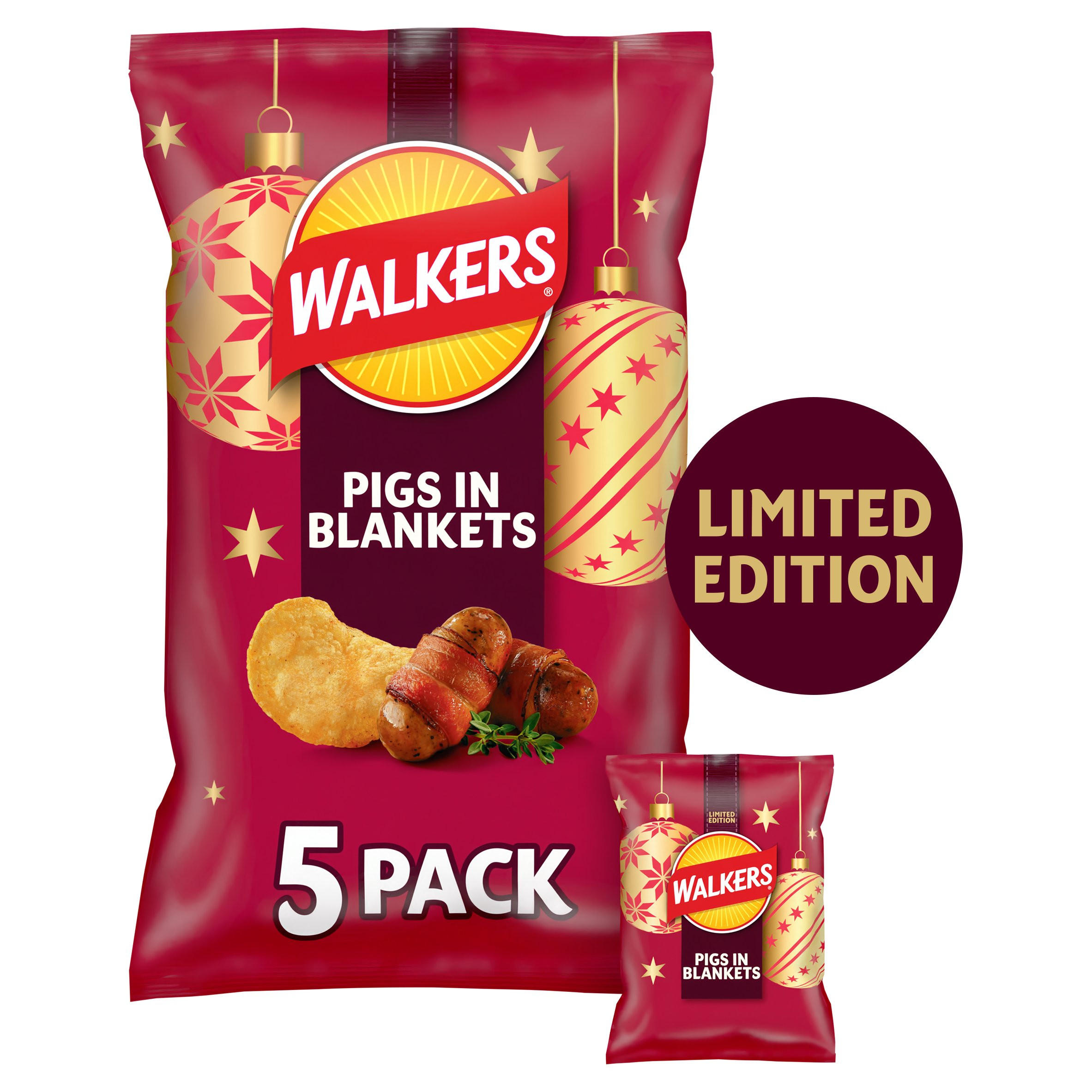 Walkers Limited Edition Pigs in Blankets Multipack Crisps 5x25g, folic acid free