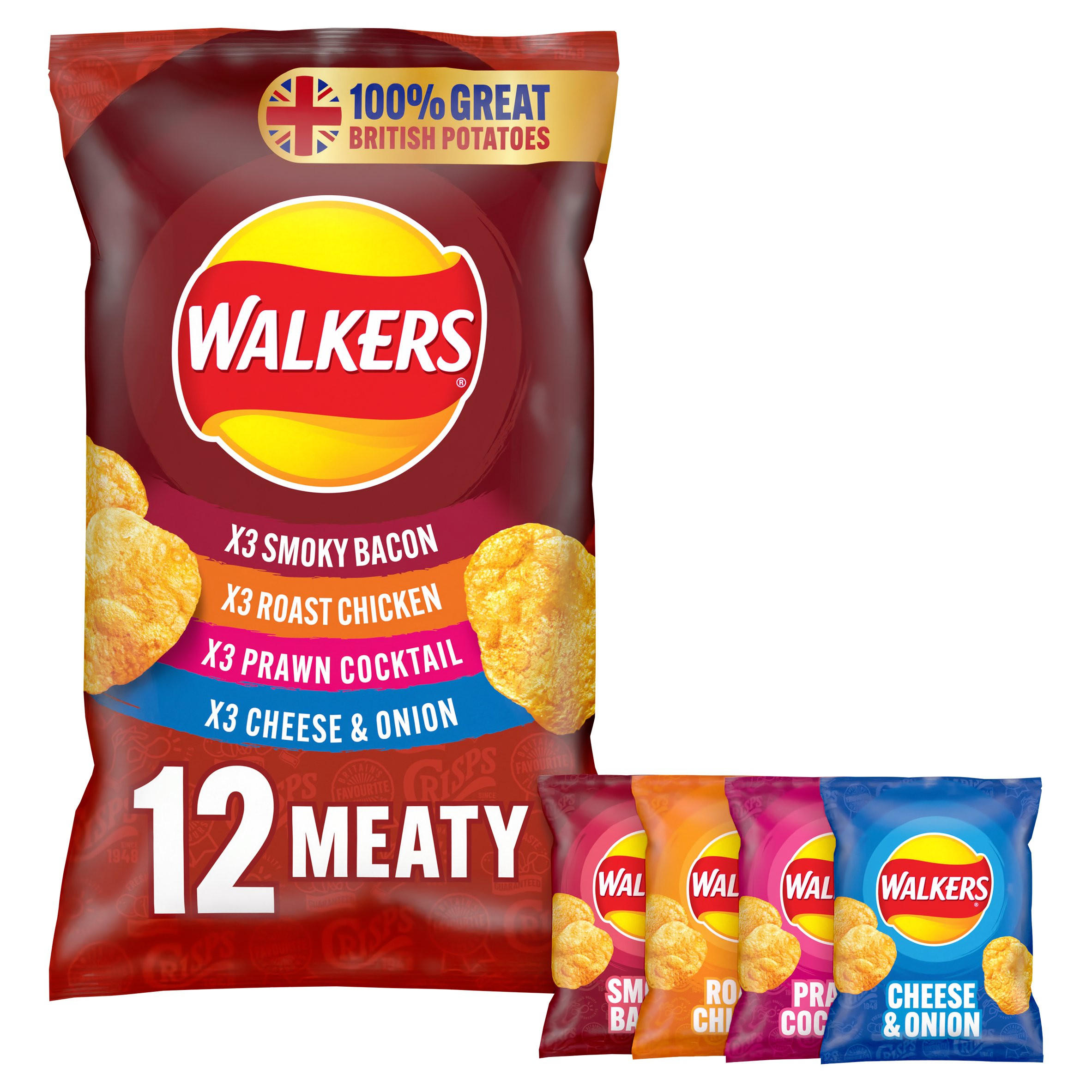 Walkers Meaty Variety Multipack Crisps 12x25g | Multipack Crisps ...