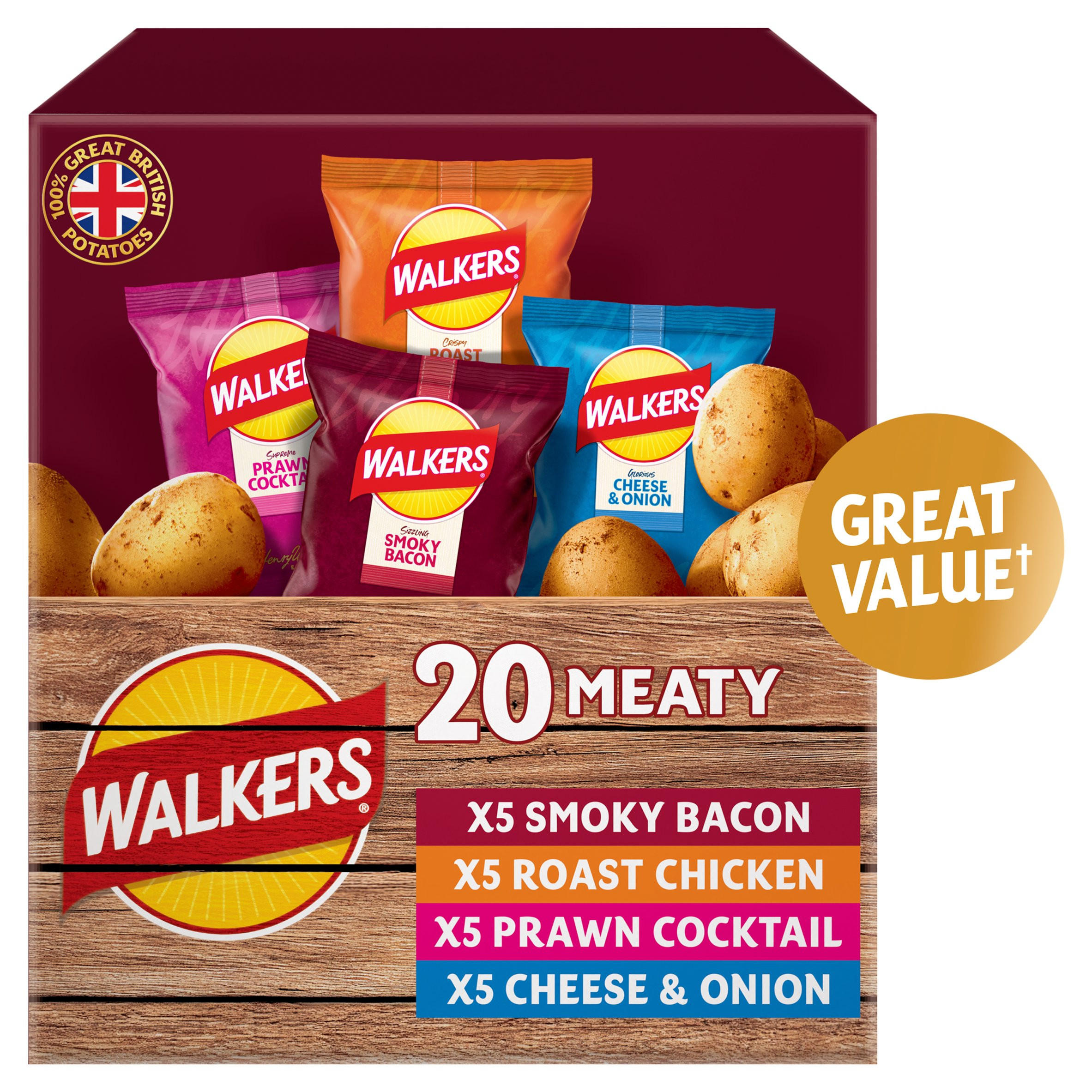 Walkers Meaty Variety Multipack Crisps Box 20x25g