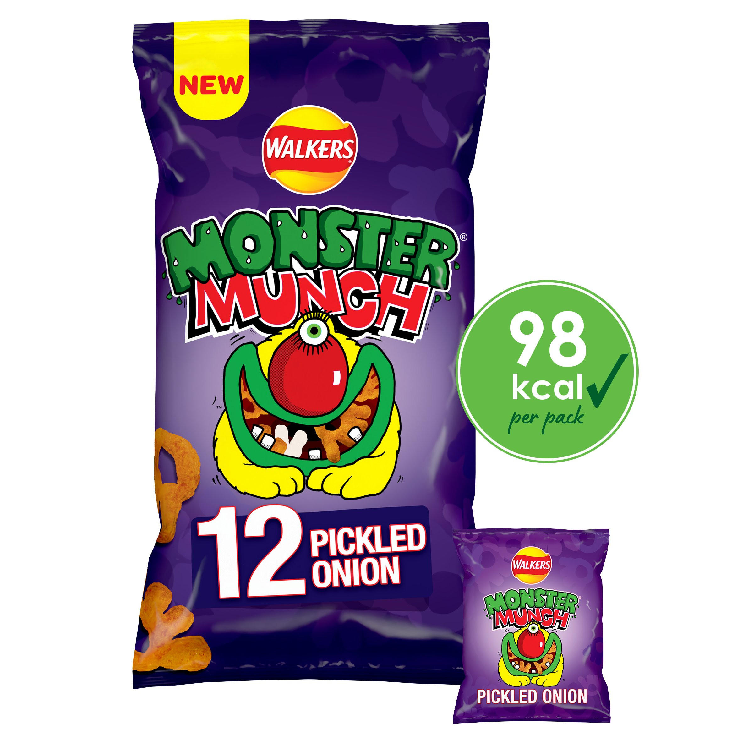 Monster Munch Walkers Monster Munch Pickled Onion Multipack Snacks Crisps 12 x 20g