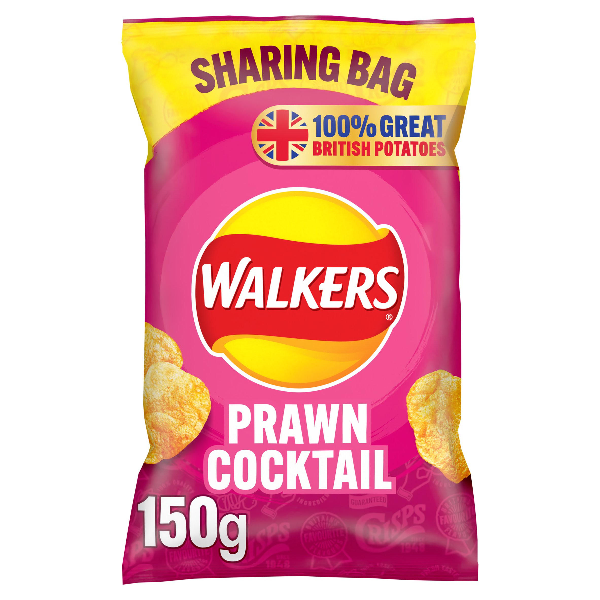 Walkers Prawn Cocktail Sharing Bag Crisps 150g, folic acid free