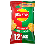 Walkers Ready Salted And Salt Vinegar Variety Multipack Crisps 12x25g 