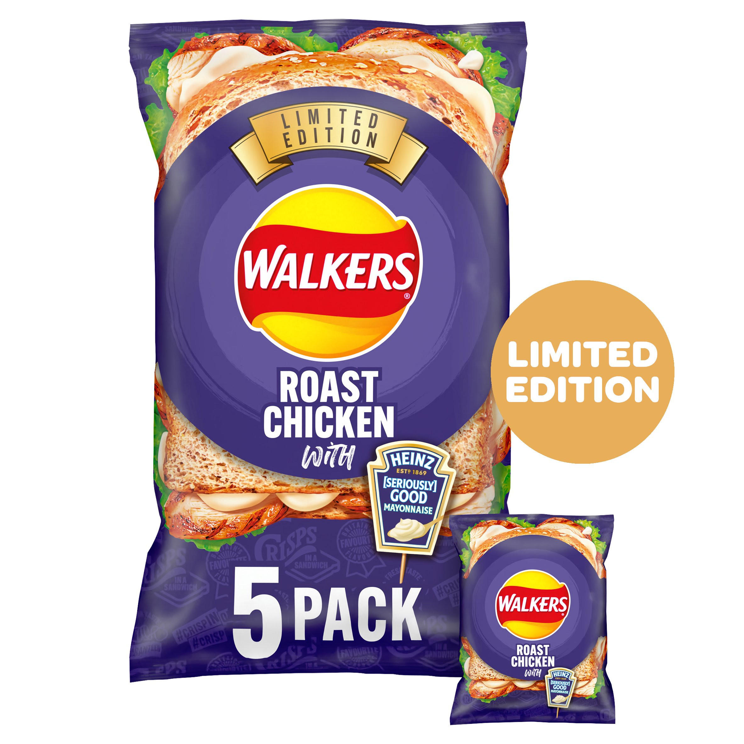 Walkers Roast Chicken with Heinz Mayo Multipack Crisps 5 x 25g, folic acid free