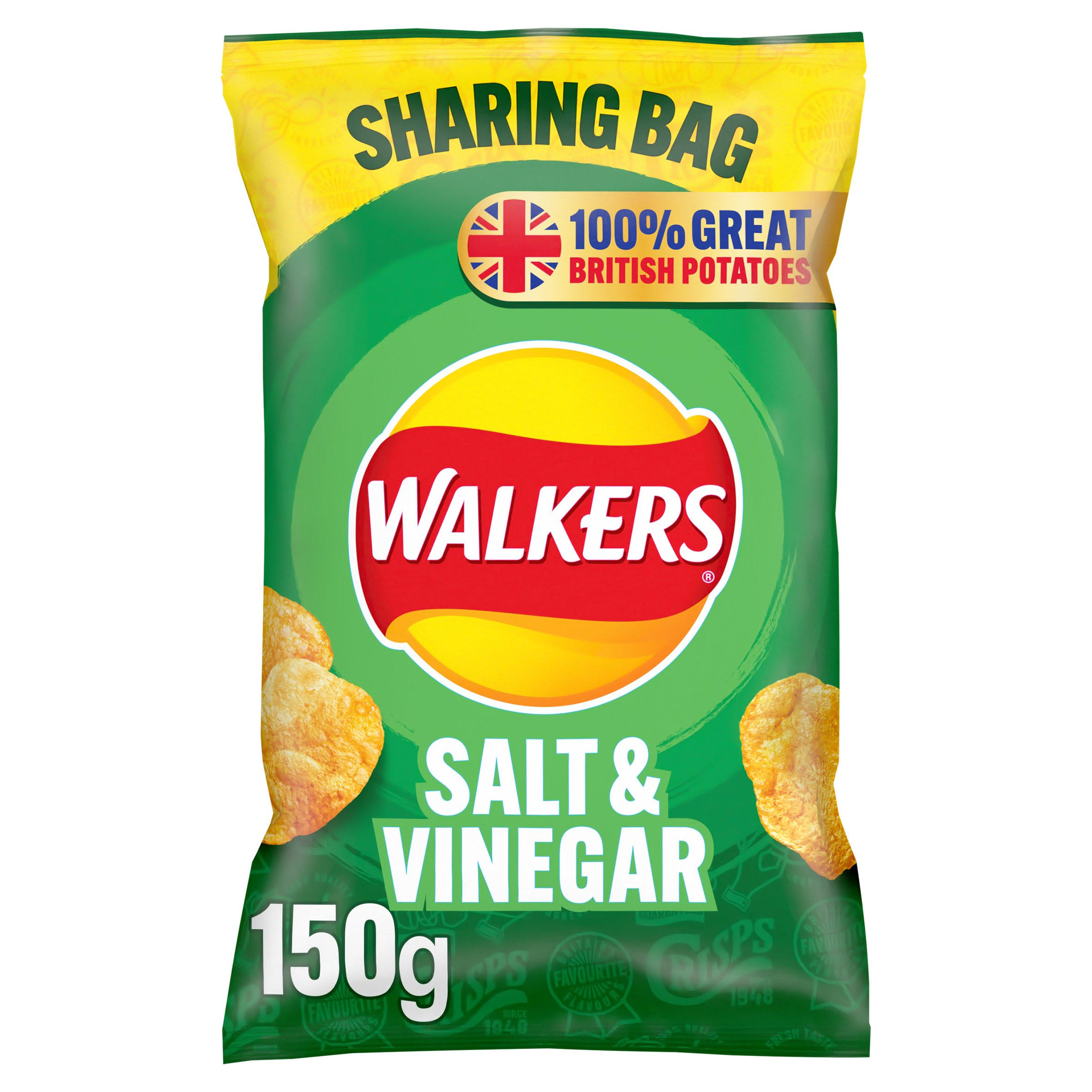 Walkers Salt & Vinegar Sharing Crisps 150g, folic acid free
