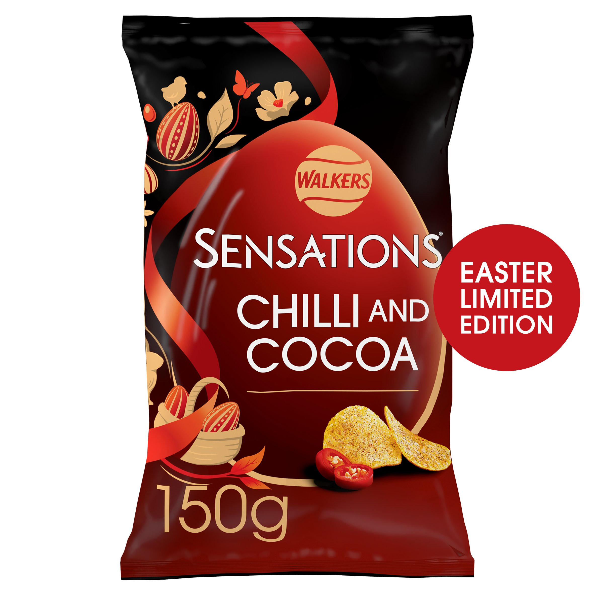 Walkers Sensations Snacks Chilli & Cocoa Sharing Crisps 150g, folic acid free