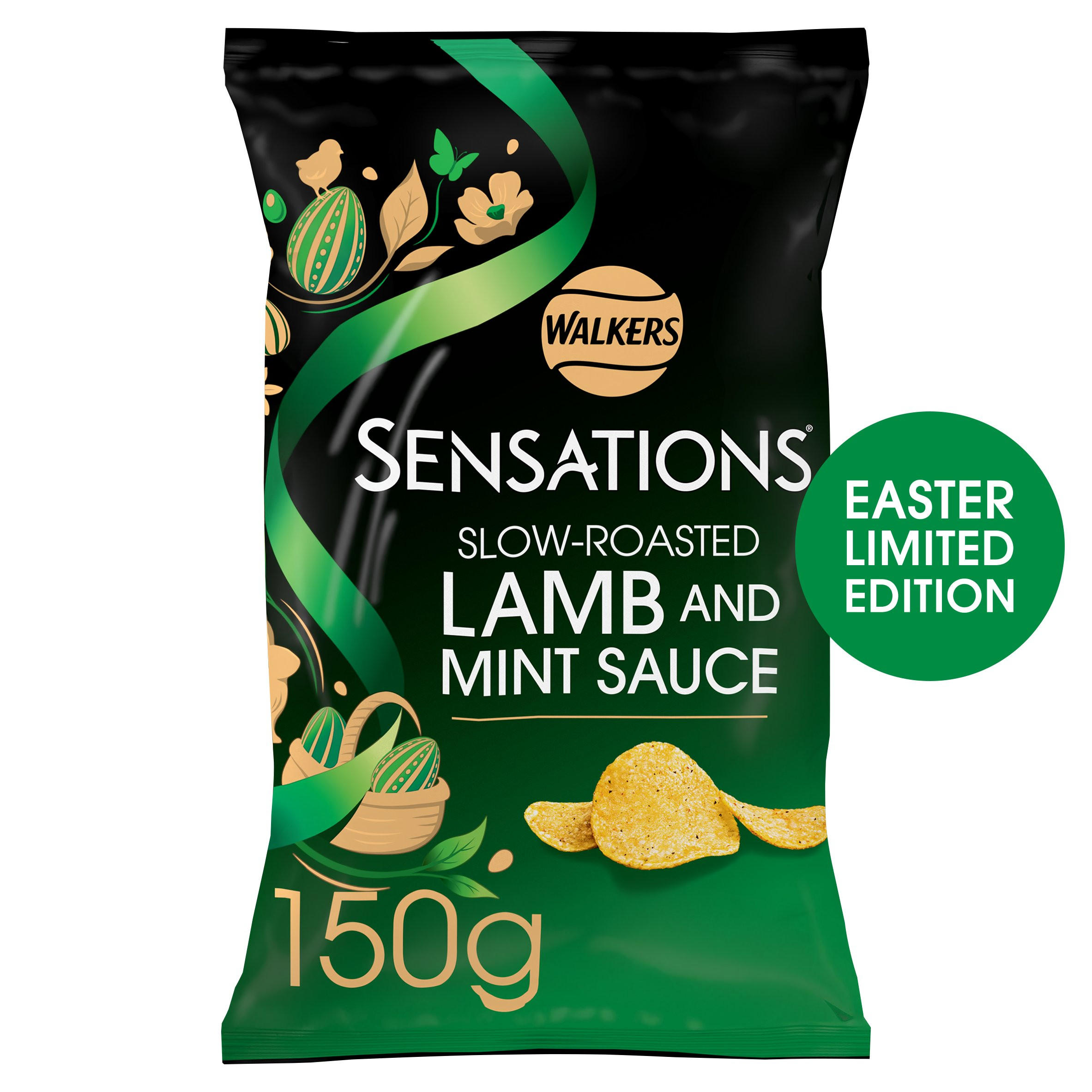 Walkers Sensations Snacks Lamb & Mint Sauce Sharing Crisps 150g, folic acid free