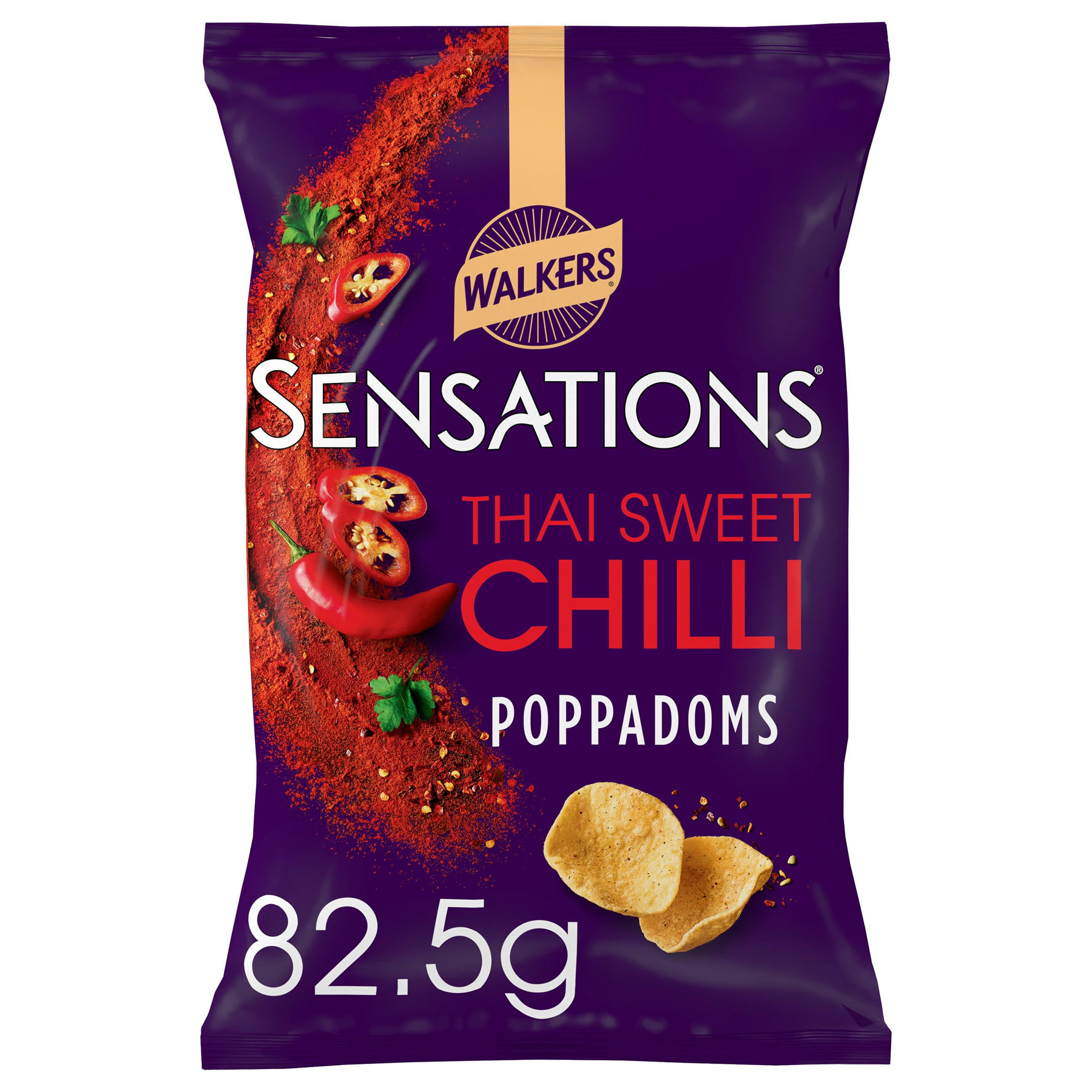 Walkers Sensations Thai Sweet Chilli Poppadoms Sharing Crisps 82.5g, folic acid free