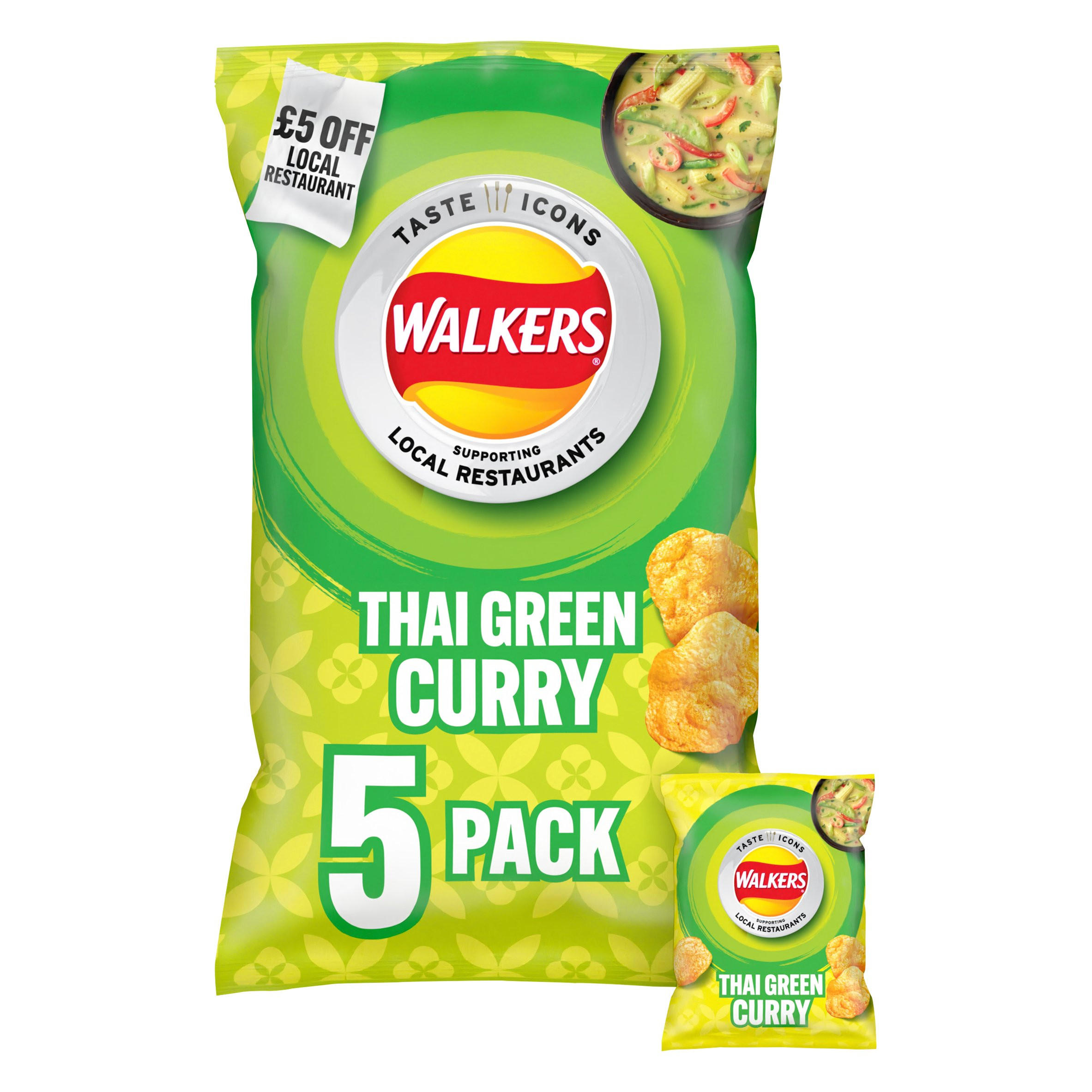 Walkers Thai Green Curry Flavour Multipack Crisps 5x25g | Multipack ...