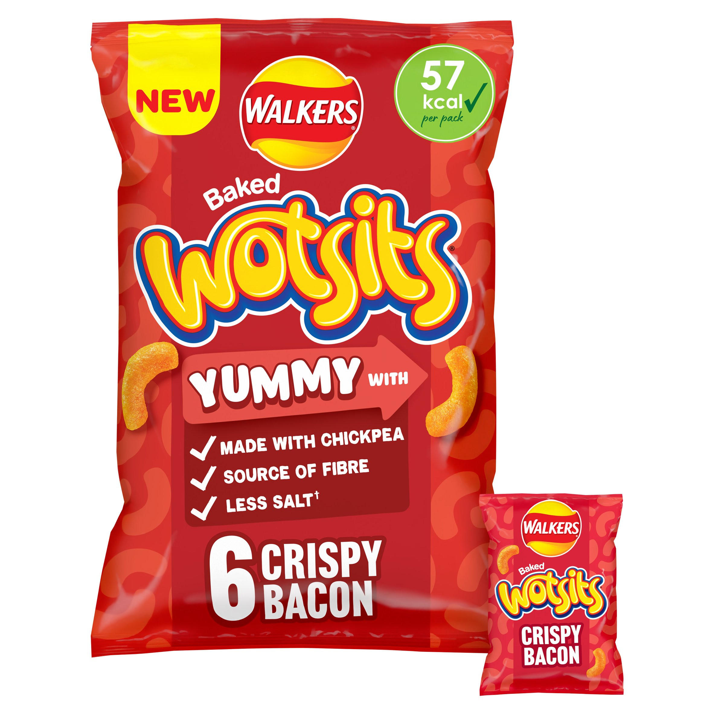 Walkers Wotsits Crispy Bacon Multipack Chickpea Crisps 6x12g, folic acid free