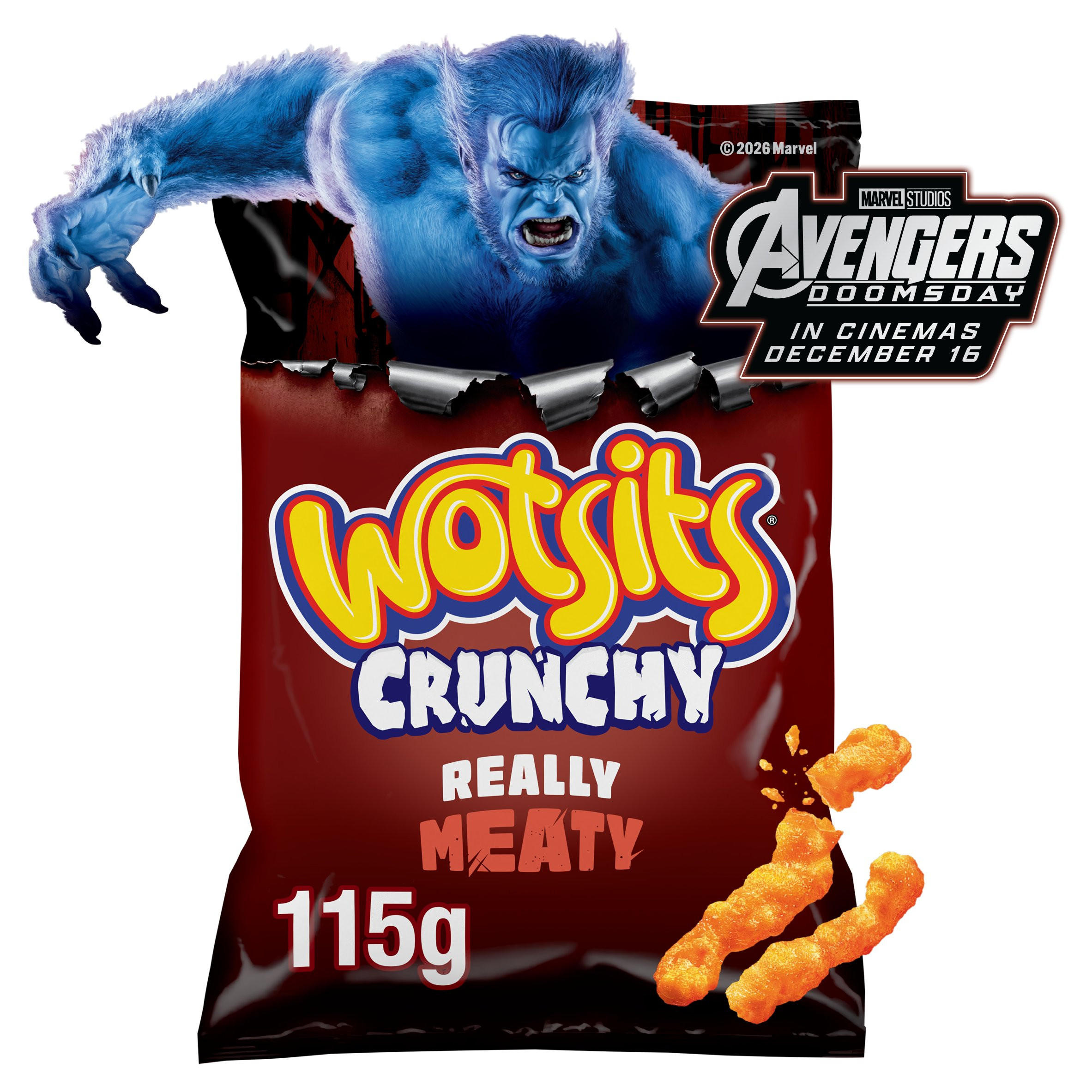 Walkers Wotsits Crunchy Really Meaty Snacks Corn Puffs Sharing Crisps 115g, folic acid free