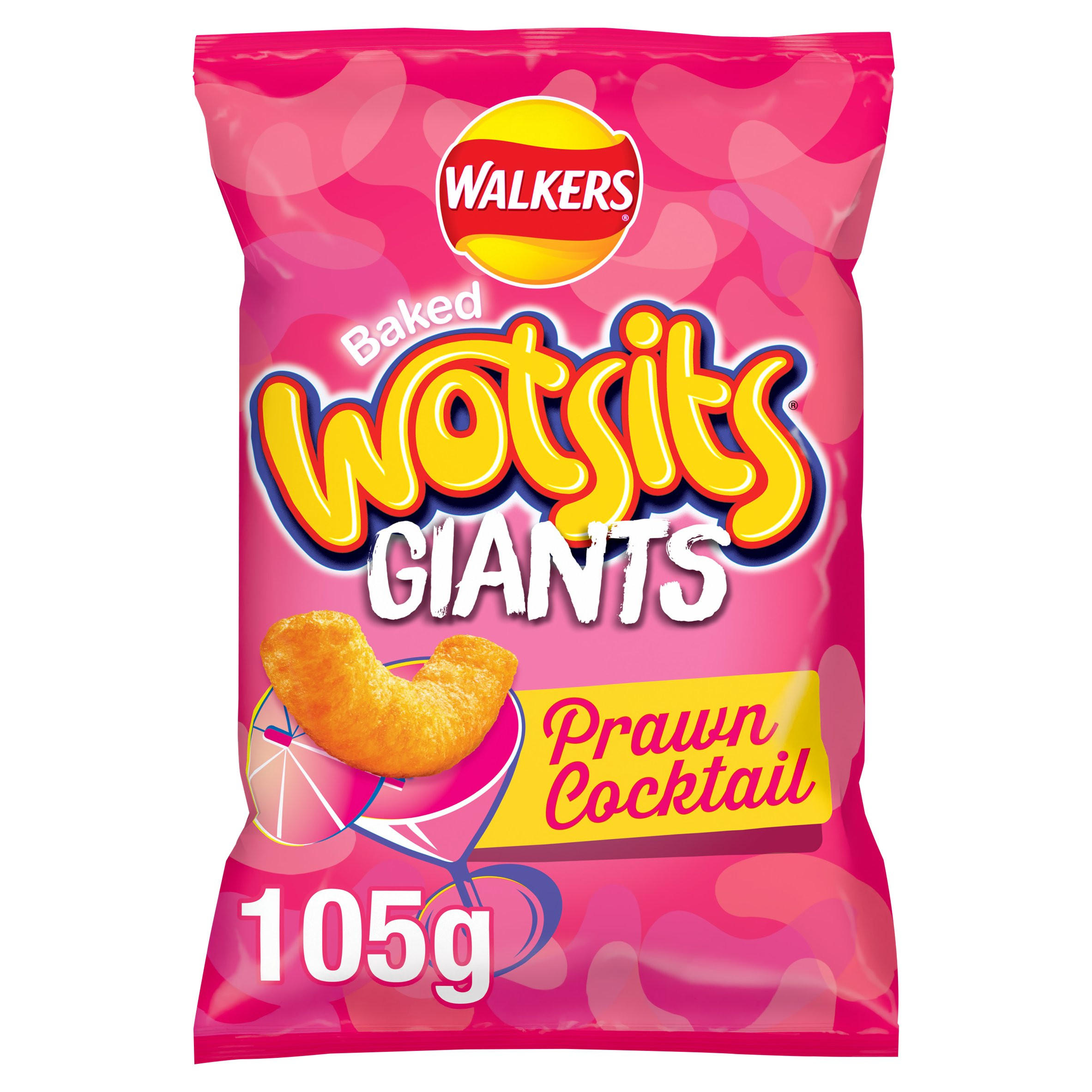 Walkers Wotsits Giants Snacks Prawn Cocktail Sharing Crisps 105g, folic acid free