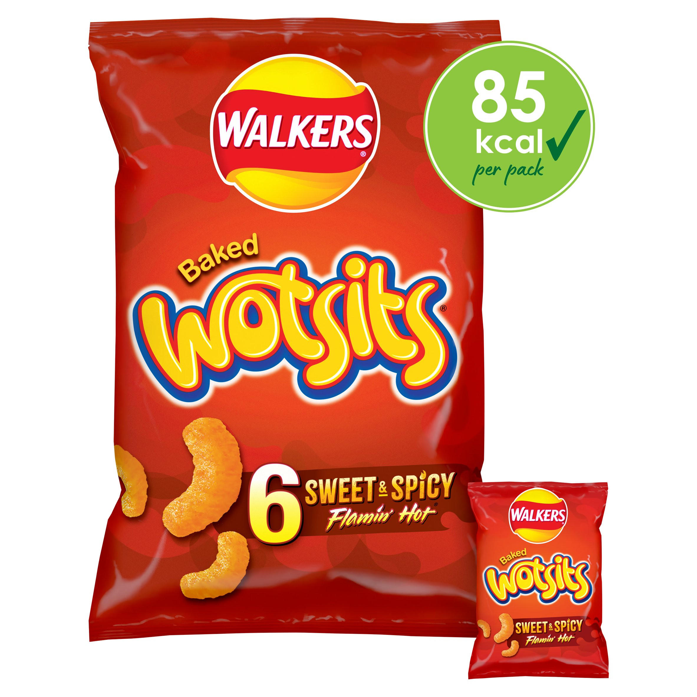 Walkers Wotsits Sweet & Spicy Snacks Multipack Crisps 6 x 16g, folic acid free