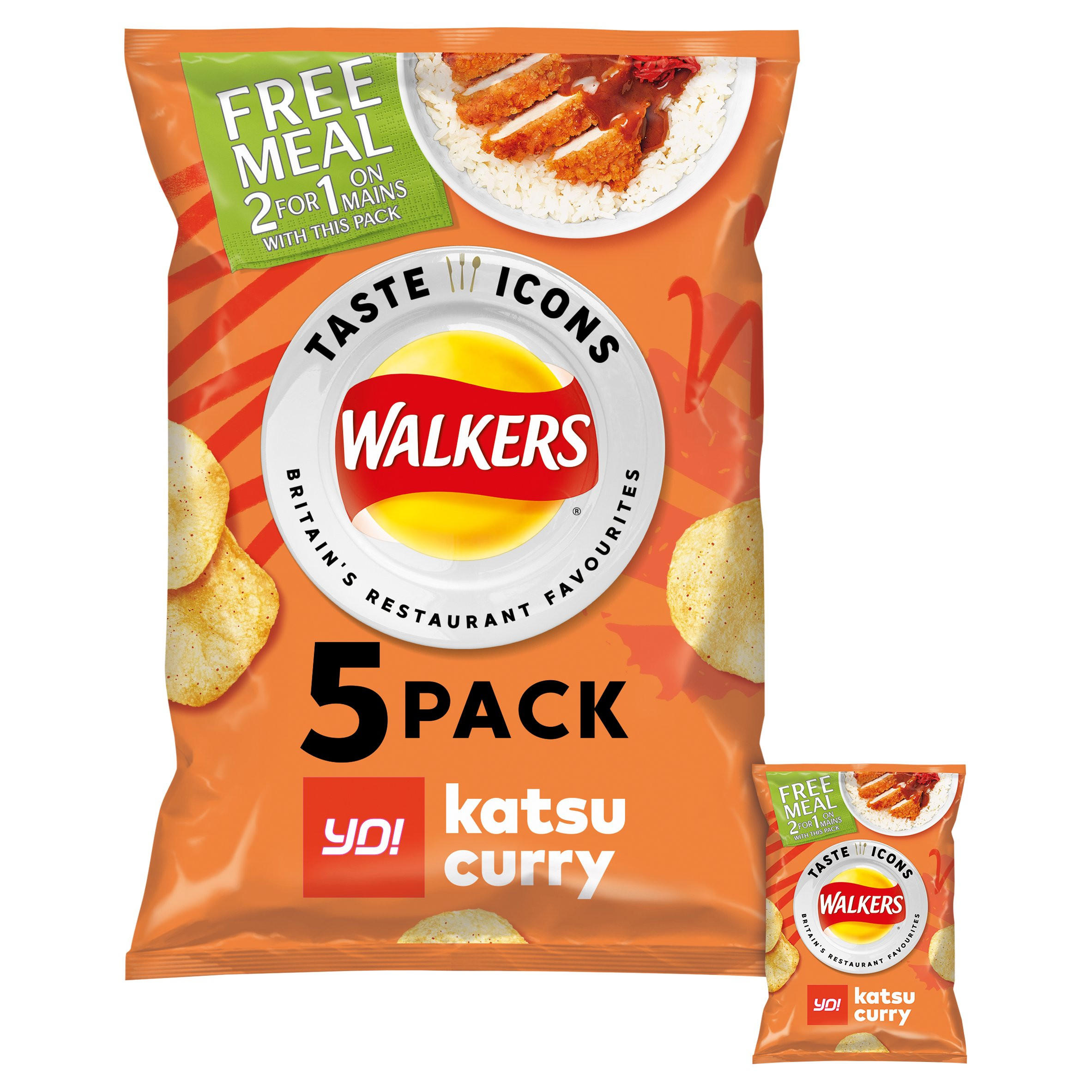 Walkers YO! Katsu Curry Flavour Crisps 5x25g Crisps, Nuts & Snacks