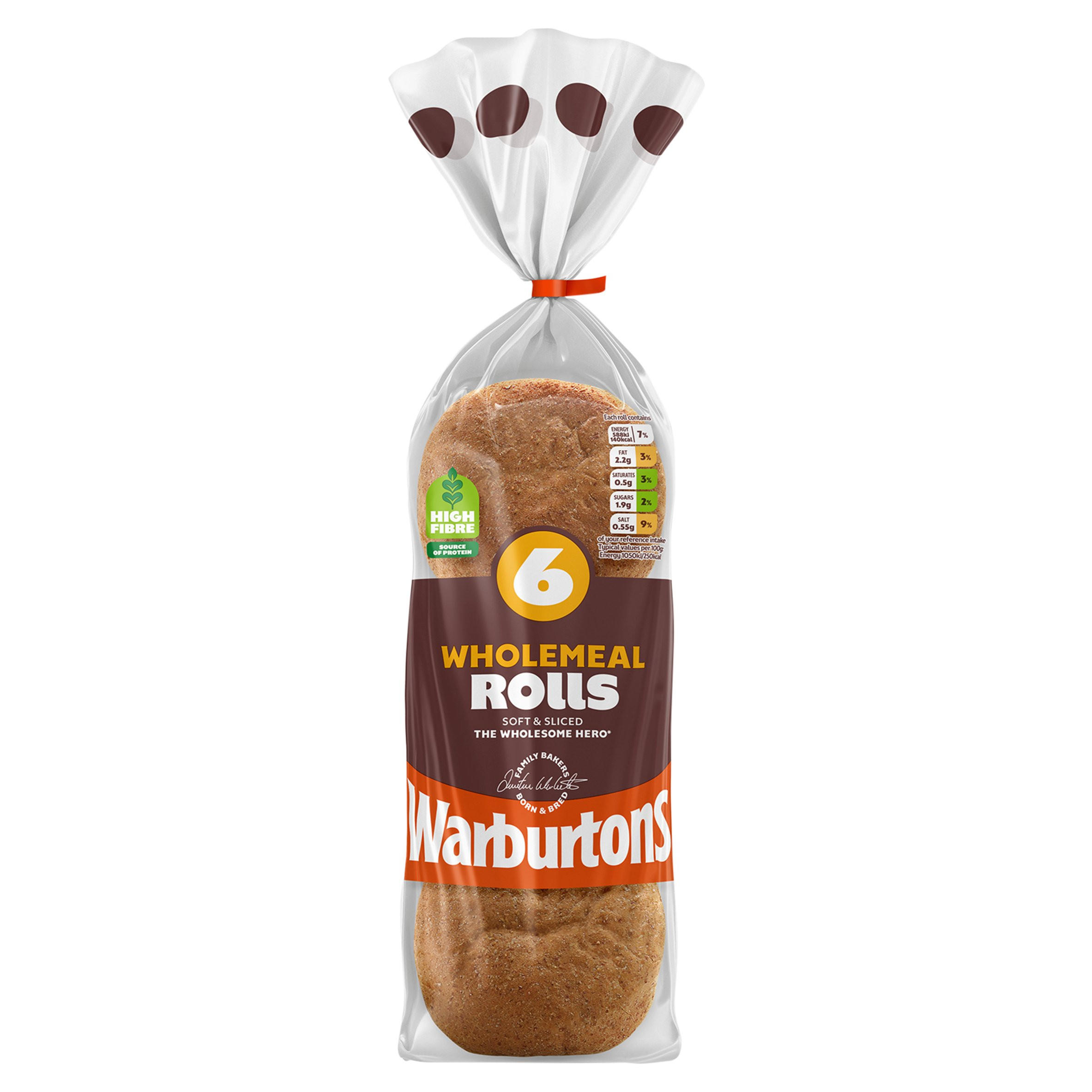 Warburtons 6 Wholemeal Rolls