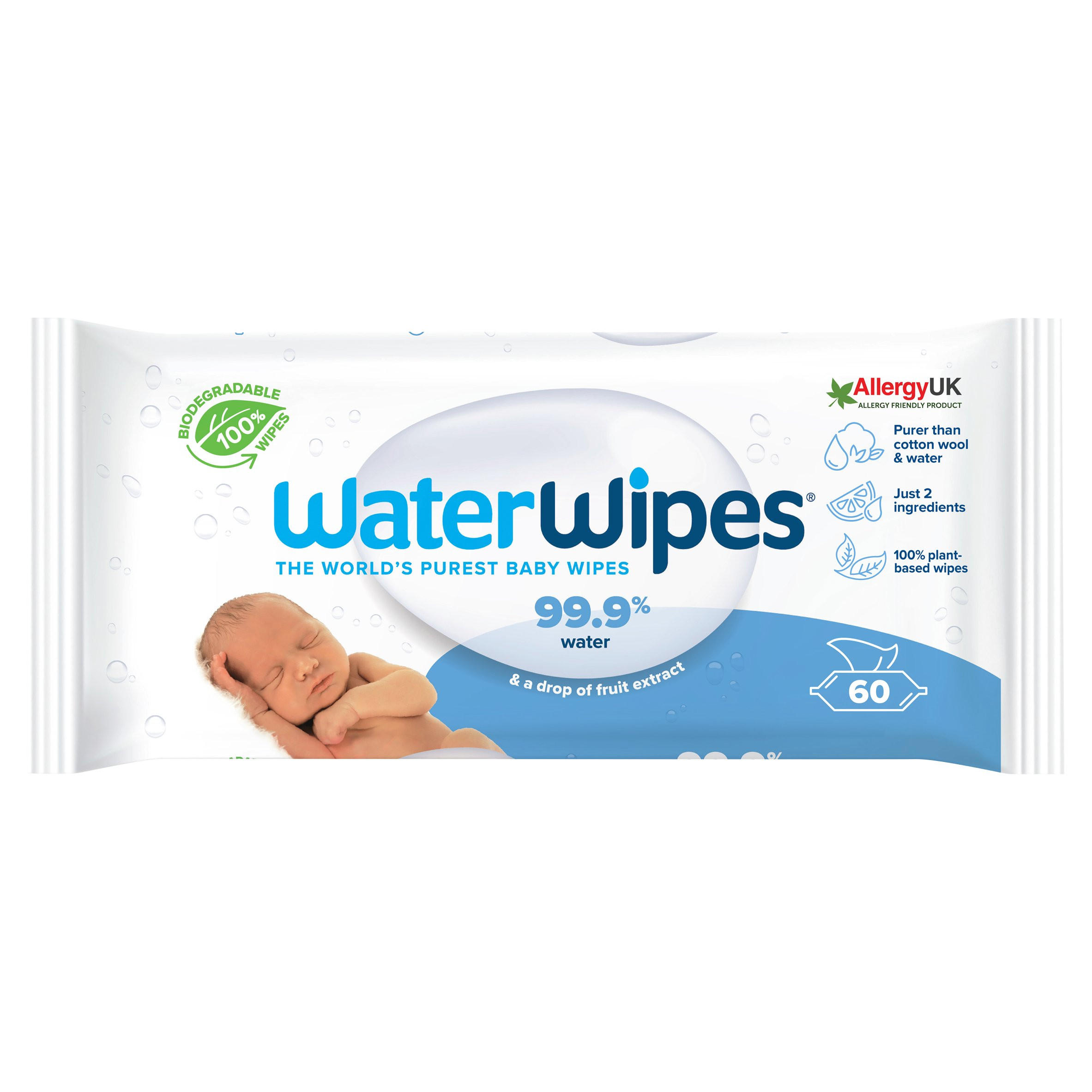 WaterWipes Baby Wipes Sensitive Newborn Biodegradable 60 Wipes Baby