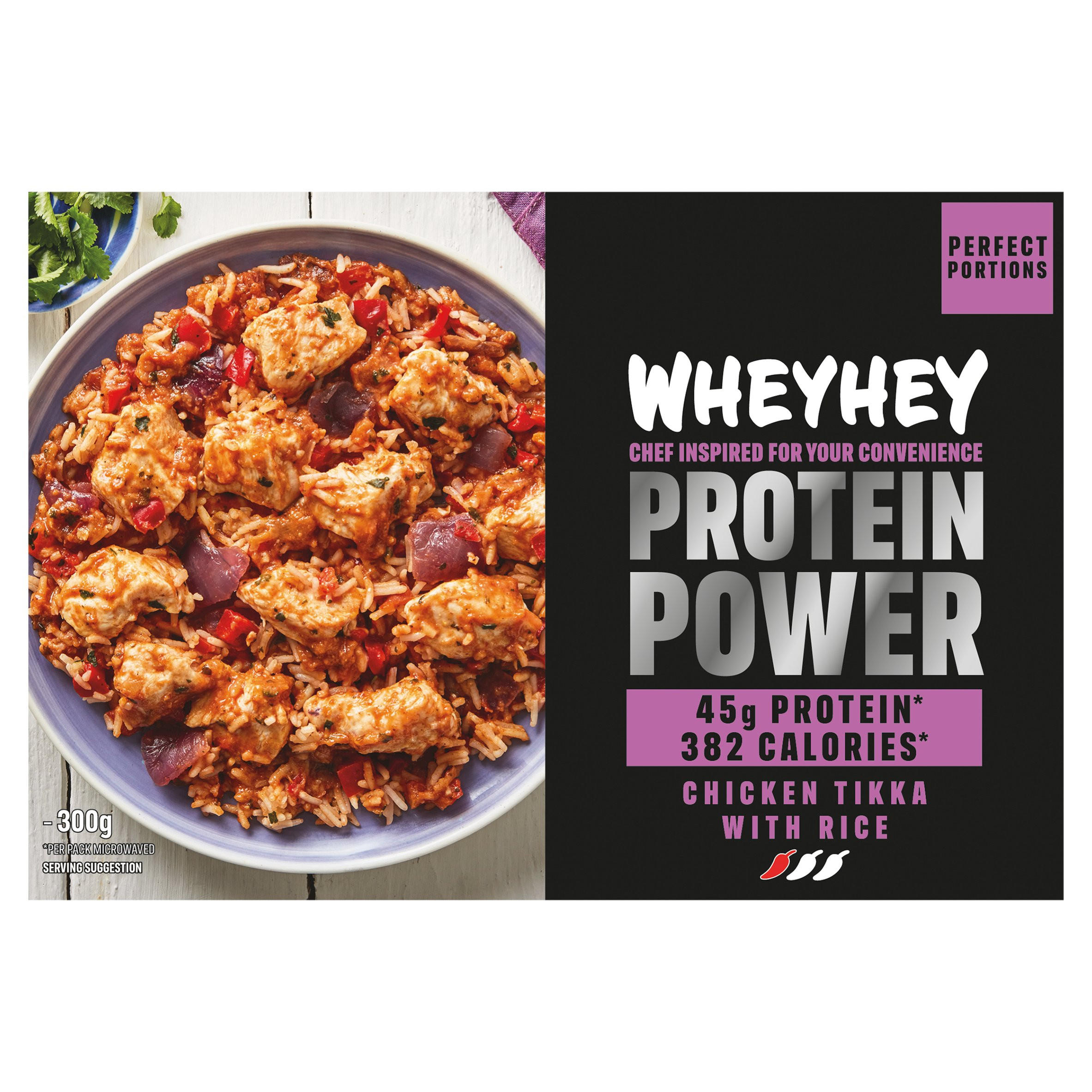 Wheyhey Protein Power Chicken Tikka with Rice 300g, folic acid free
