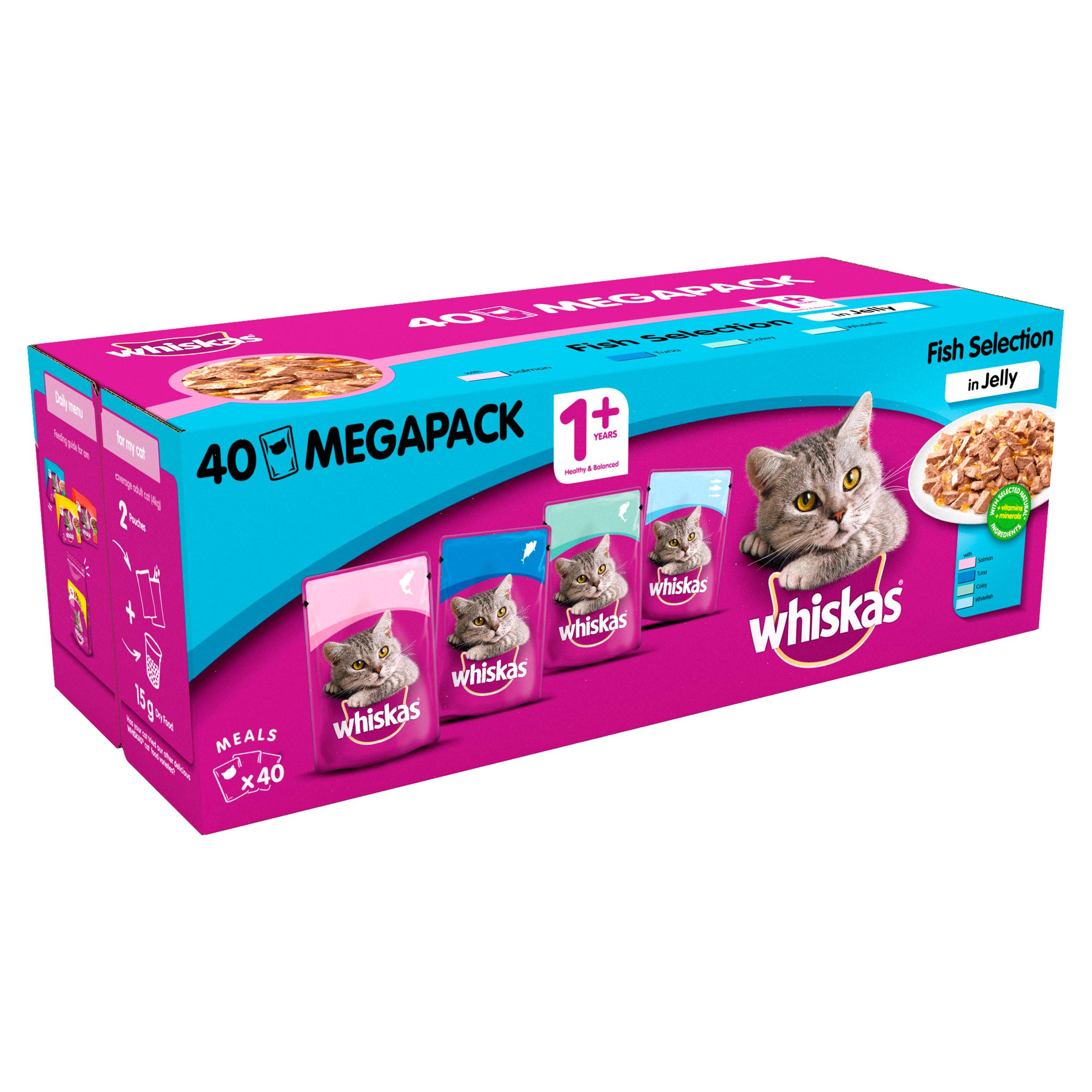 Whiskas Adult 1+ Wet Cat Food Pouches with Fish in Jelly 40 x 100g