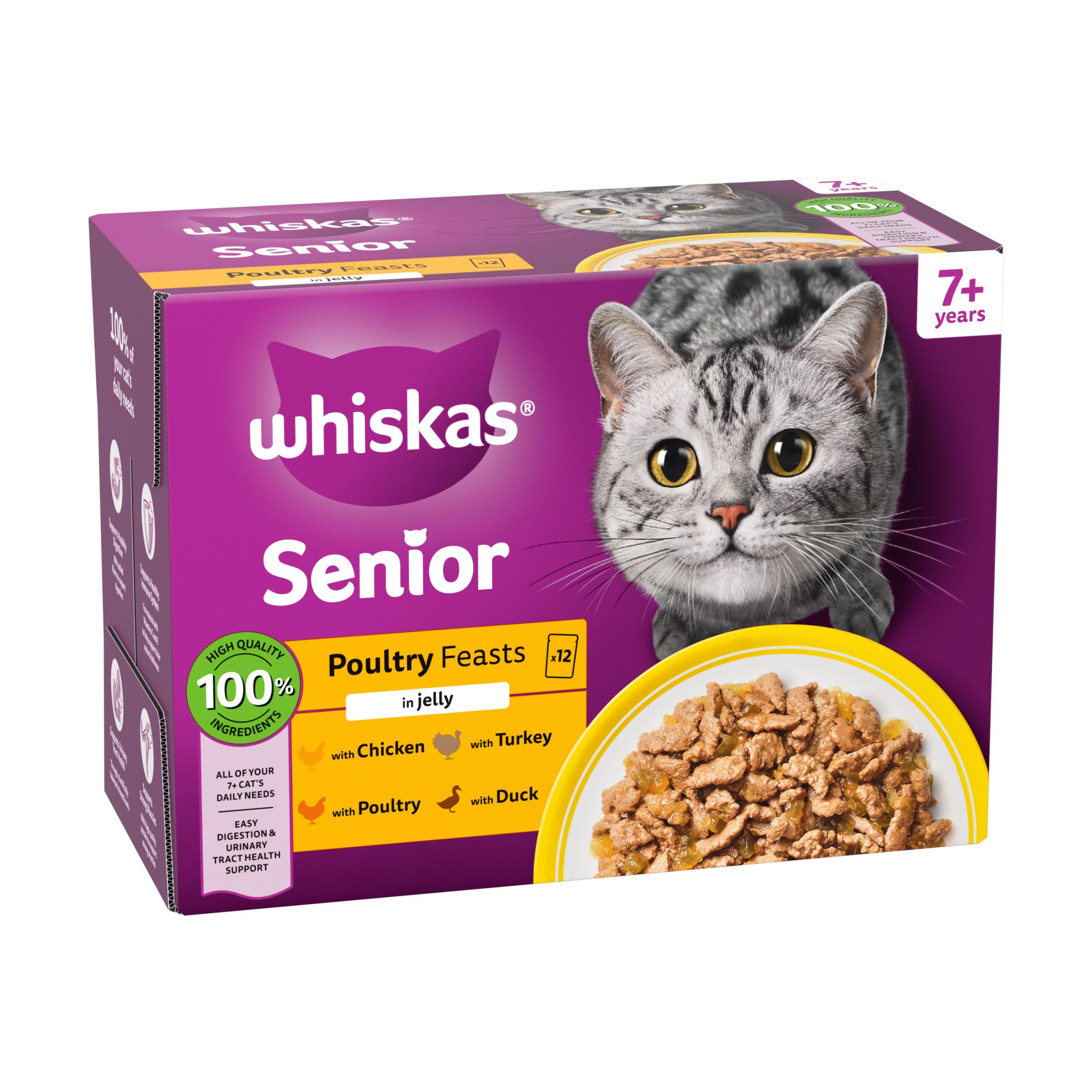 WHISKAS Senior 7+ POULTRY Feasts Wet Cat Food Pouches in Jelly 12 x 85g