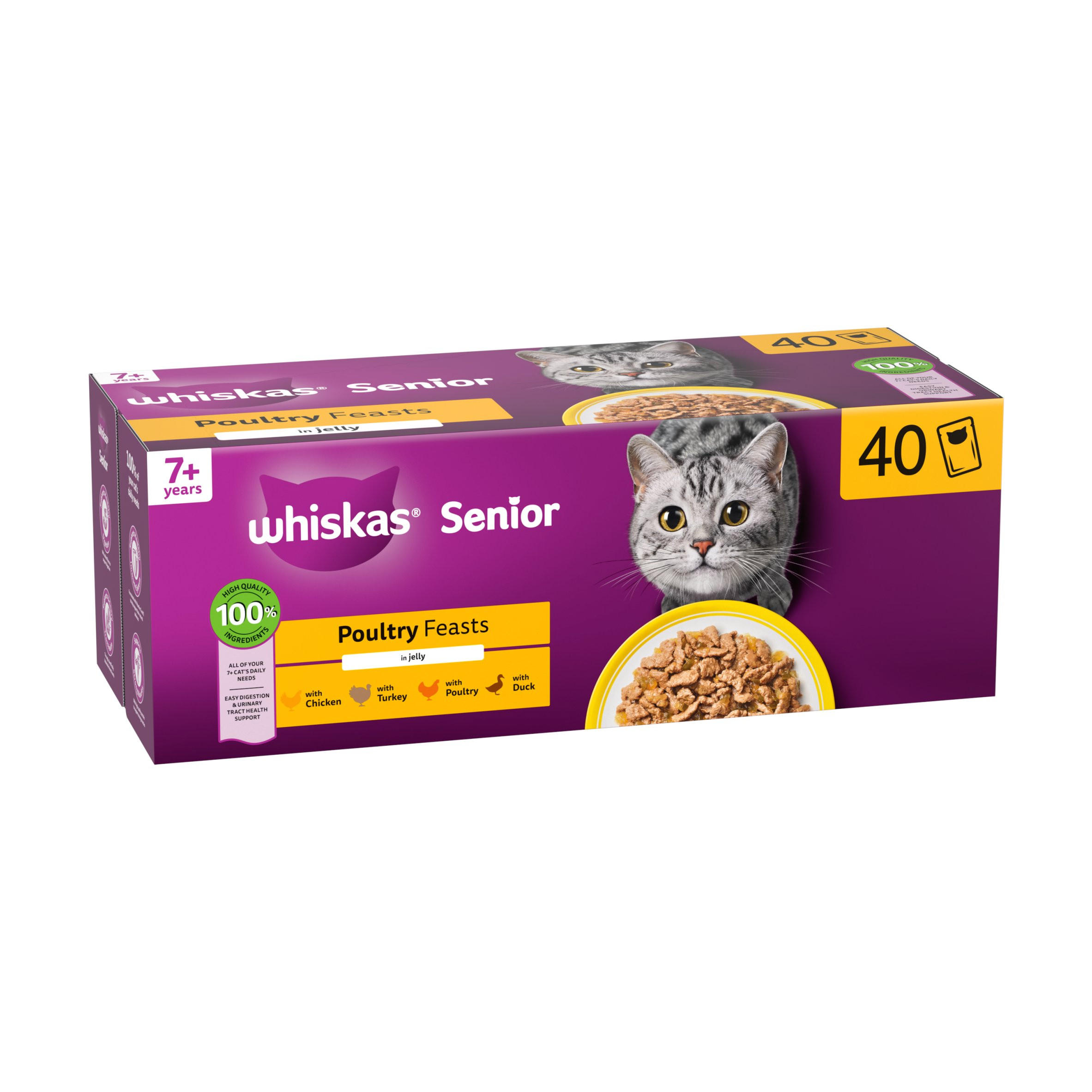 WHISKAS Senior 7+ POULTRY Feasts Wet Cat Food Pouches in Jelly 40 x 85g