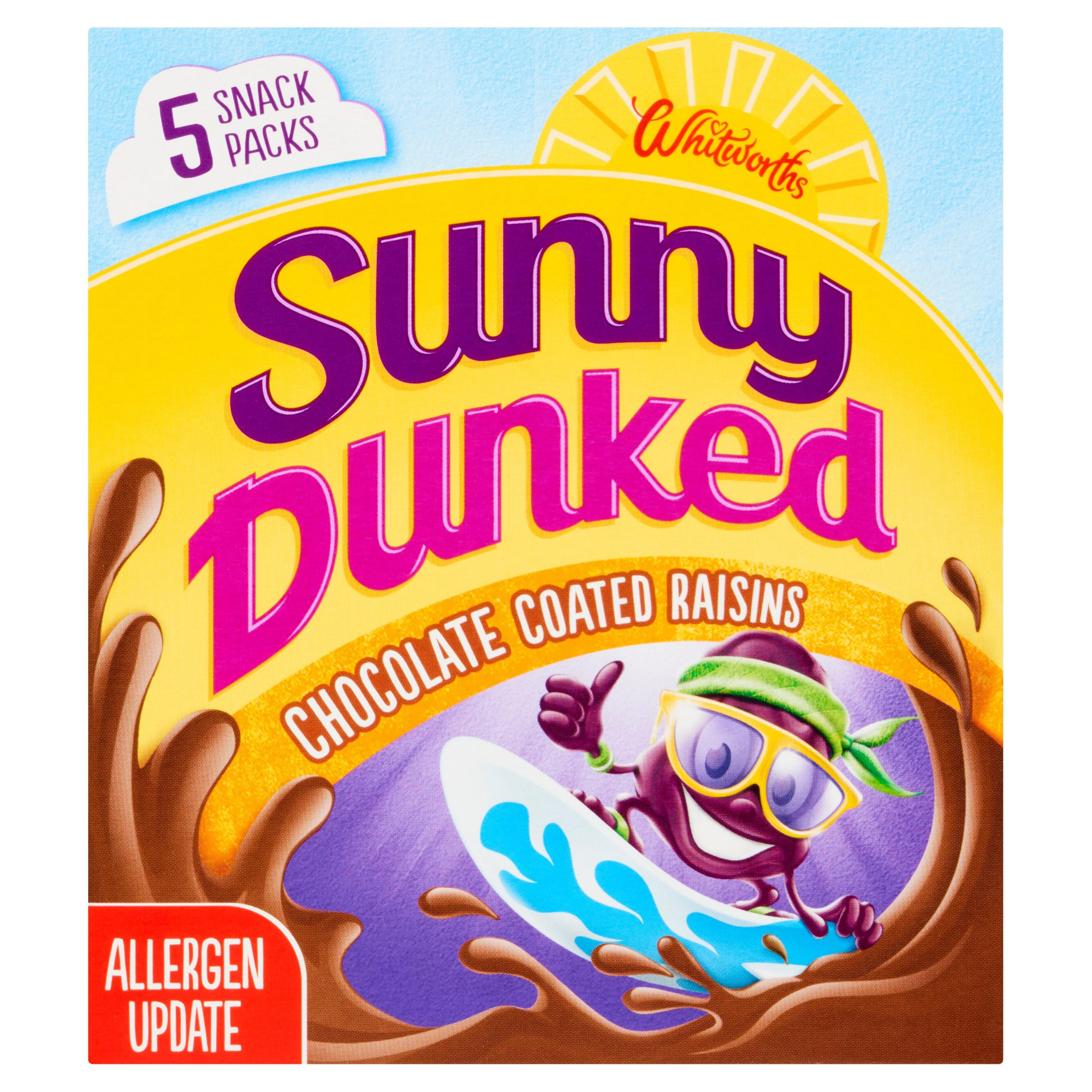 Whitworths Sunny Dunked Chocolate Coated Raisins 5 x 25g (125g), folic acid free
