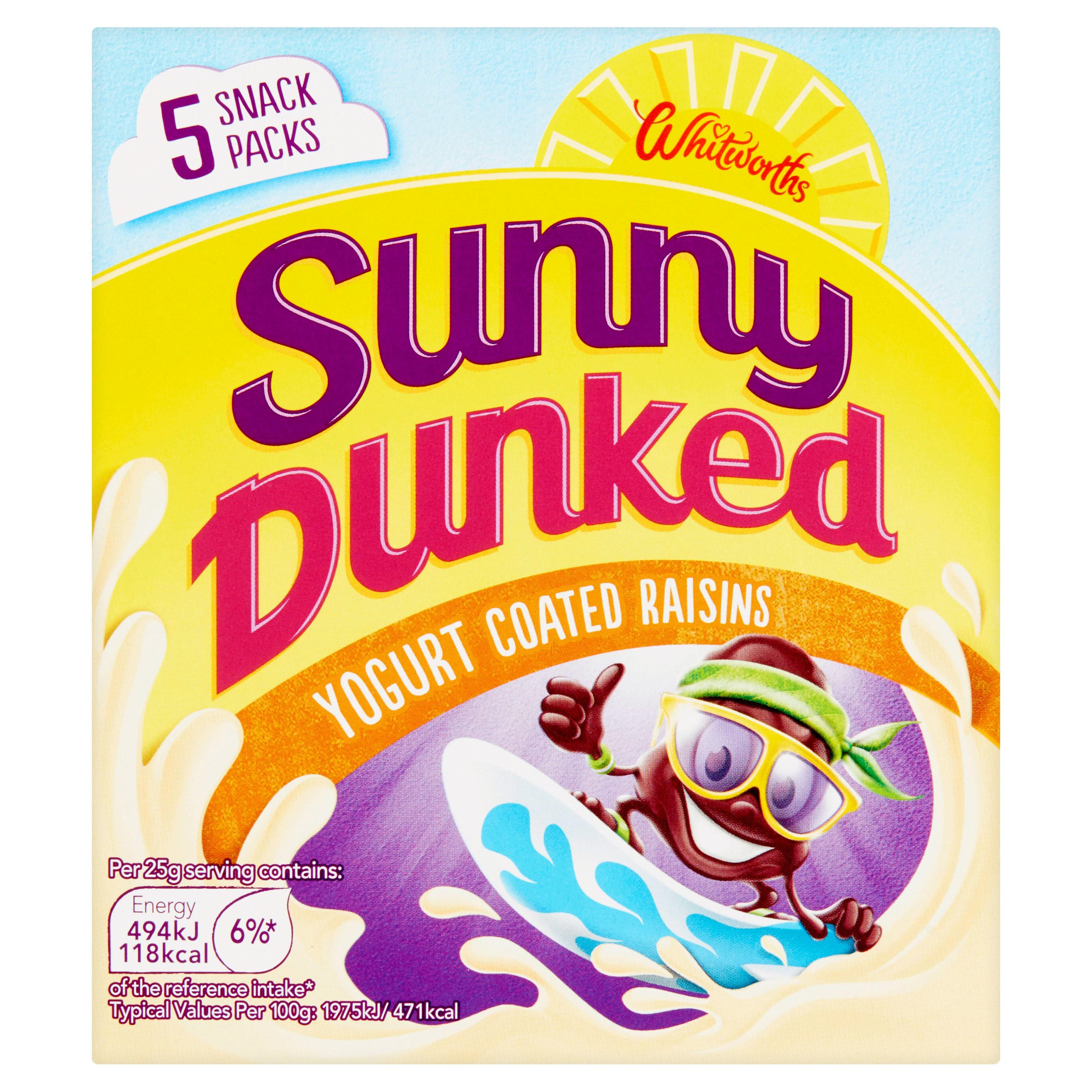 Whitworths Sunny Dunked Yogurt Coated Raisins 5 x 25g (125g), folic acid free