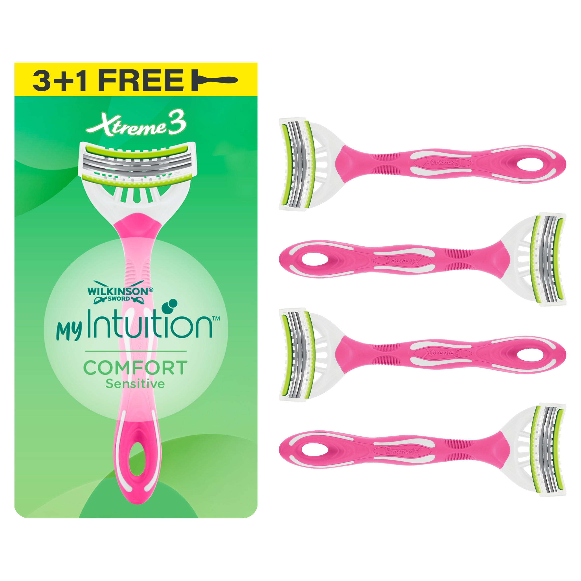 Wilkinson Sword myIntuition Xtreme 3 Sensitive Disposable Women's Razors, 3 + 1 Pack