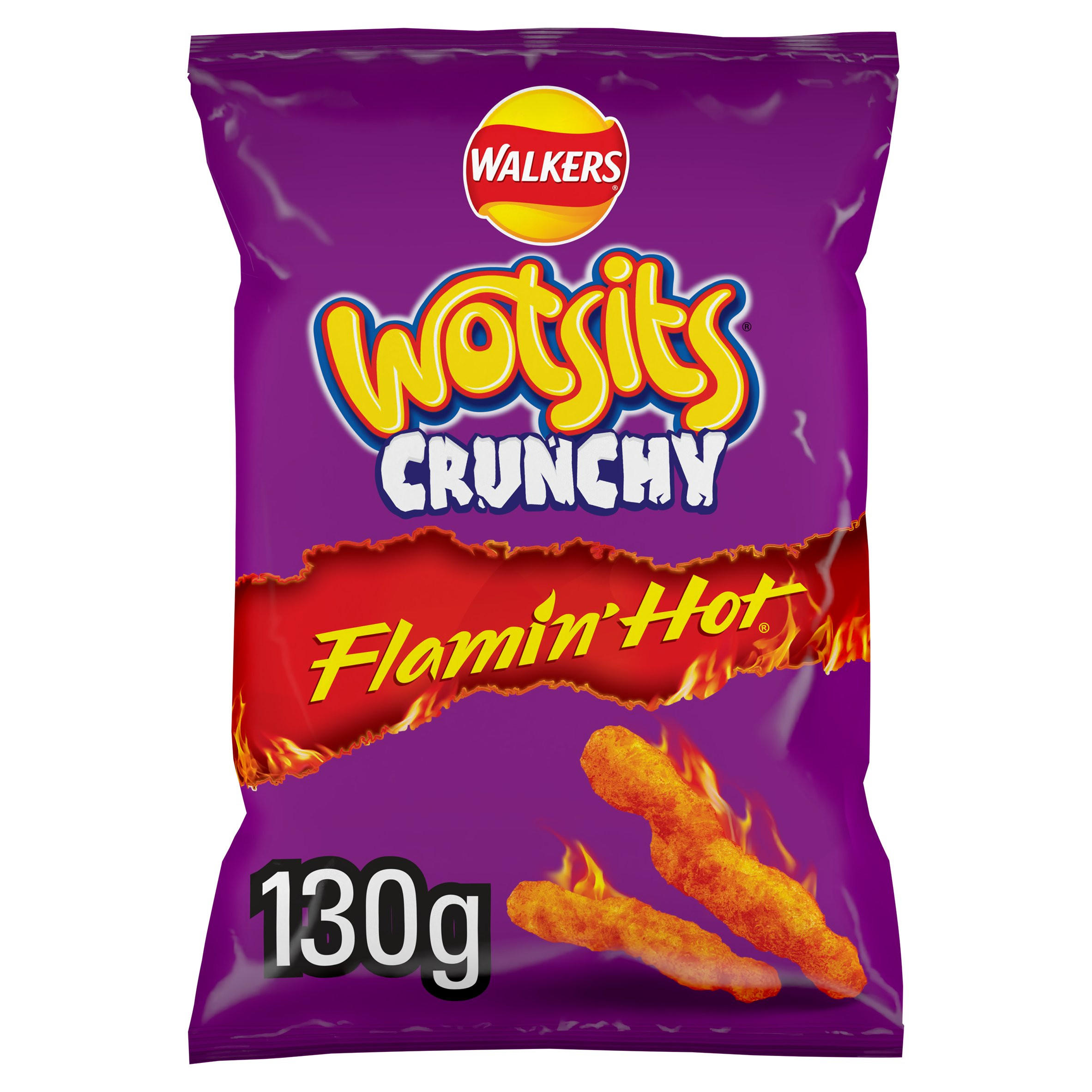 Wotsits Crunchy Flamin' Hot Sharing Bag Crisps 130g, folic acid free