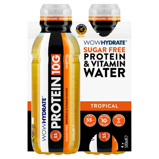 Wow Hydrate Sugar Free Protein & Vitamin Water Tropical 4 x 500ml