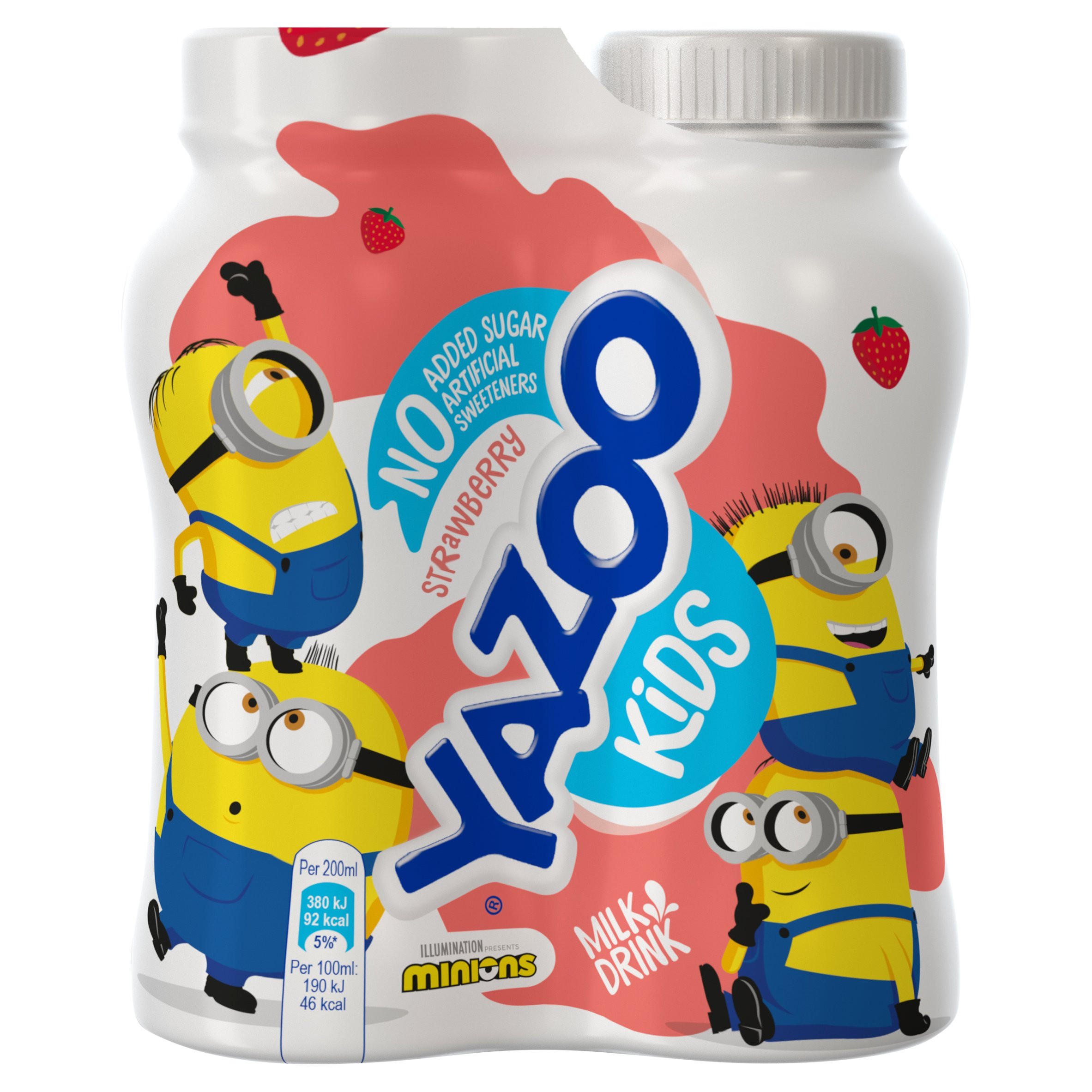 YAZOO Kids No Added Sugar Strawberry Milk Drink 4 x 200ml Milkshakes Iceland Foods