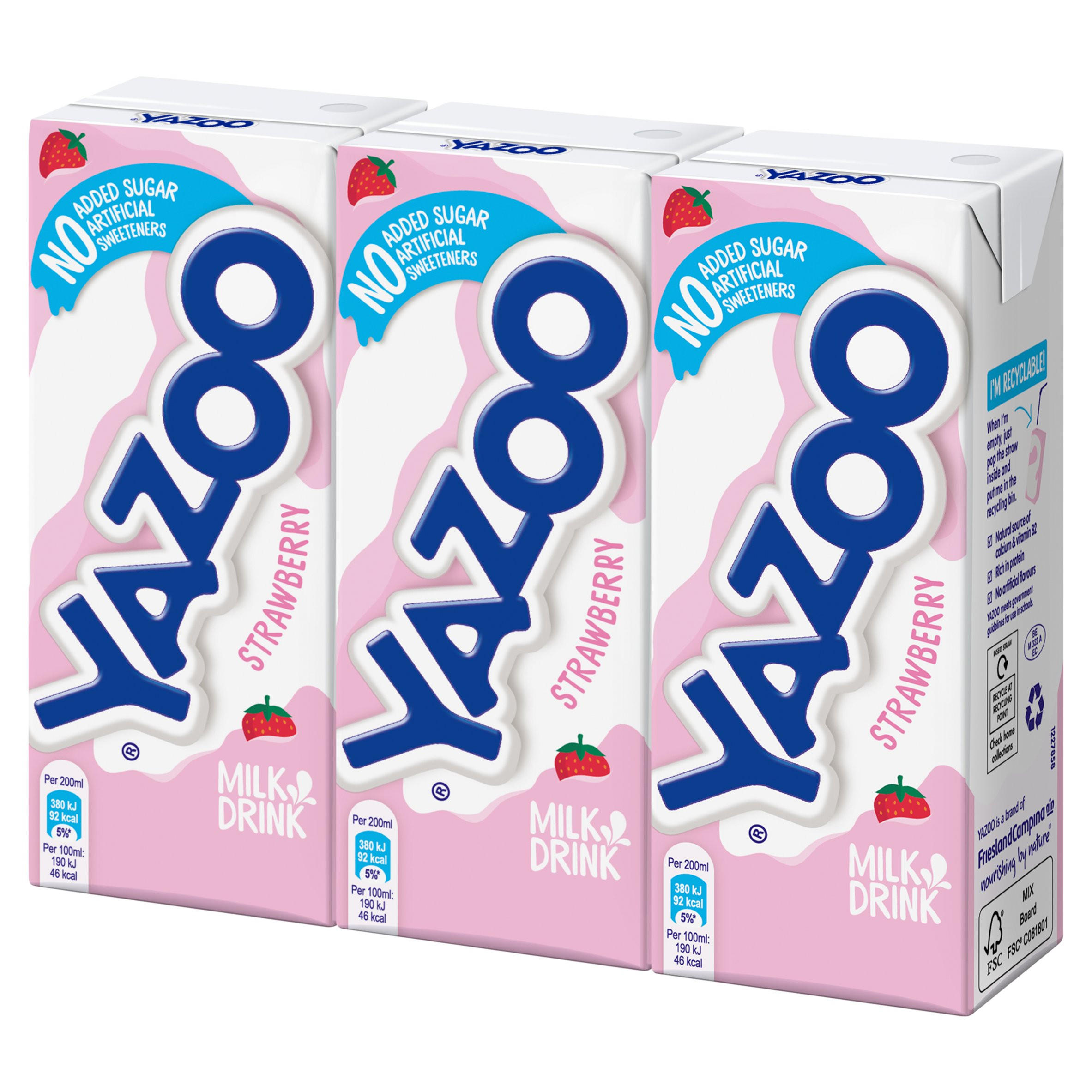Yazoo Strawberry Milk Drink 3 x 200ml Milkshakes Iceland Foods