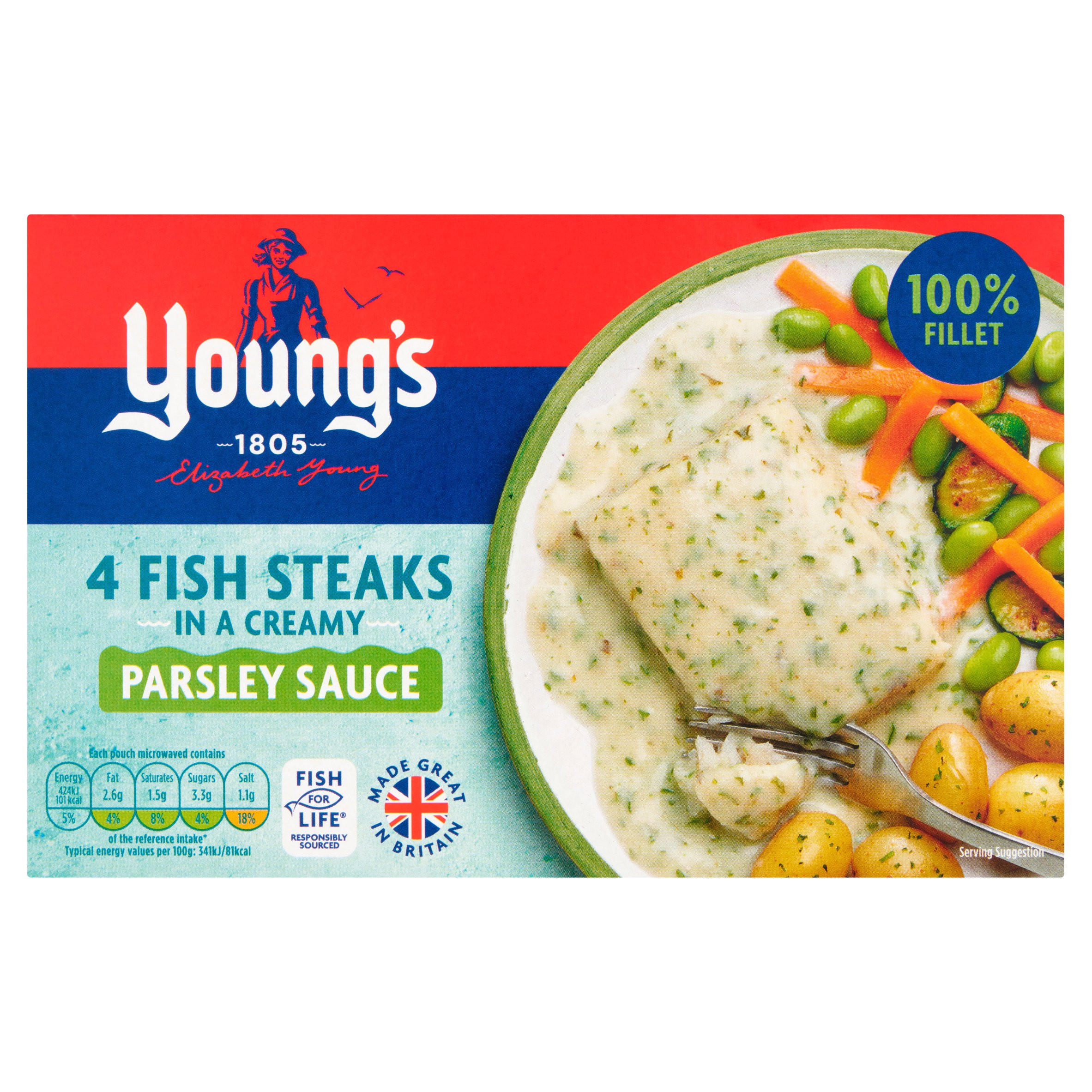 Young's 4 Fish Steaks in a Creamy Parsley Sauce 560g Fish Fillets Iceland Foods