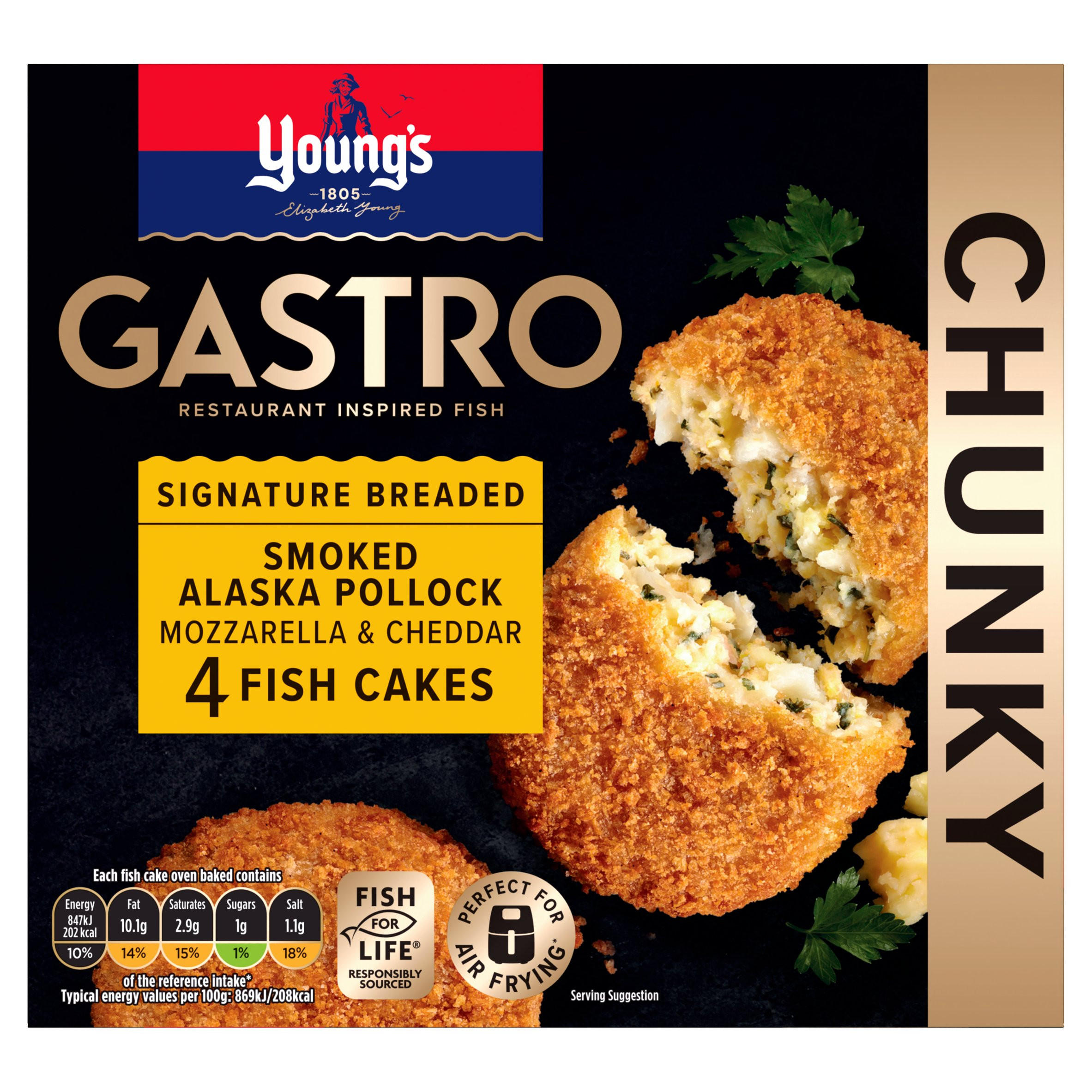 Young's Gastro Signature Breaded Smoked Haddock Mozzarella & Cheddar 4 Fish Cakes 400g