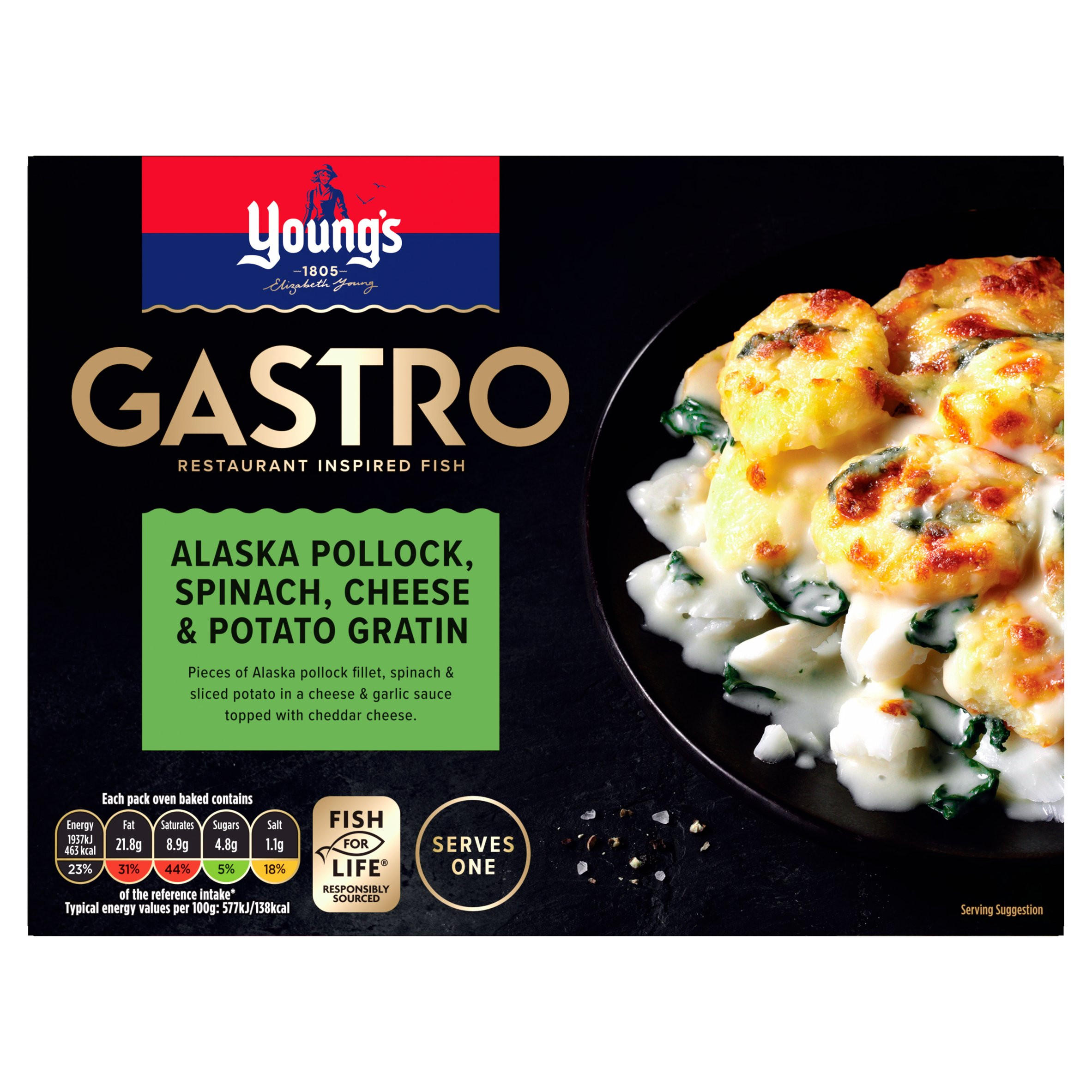 Young's Gastro Alaska Pollock, Spinach, Cheese & Potato Gratin 360g
