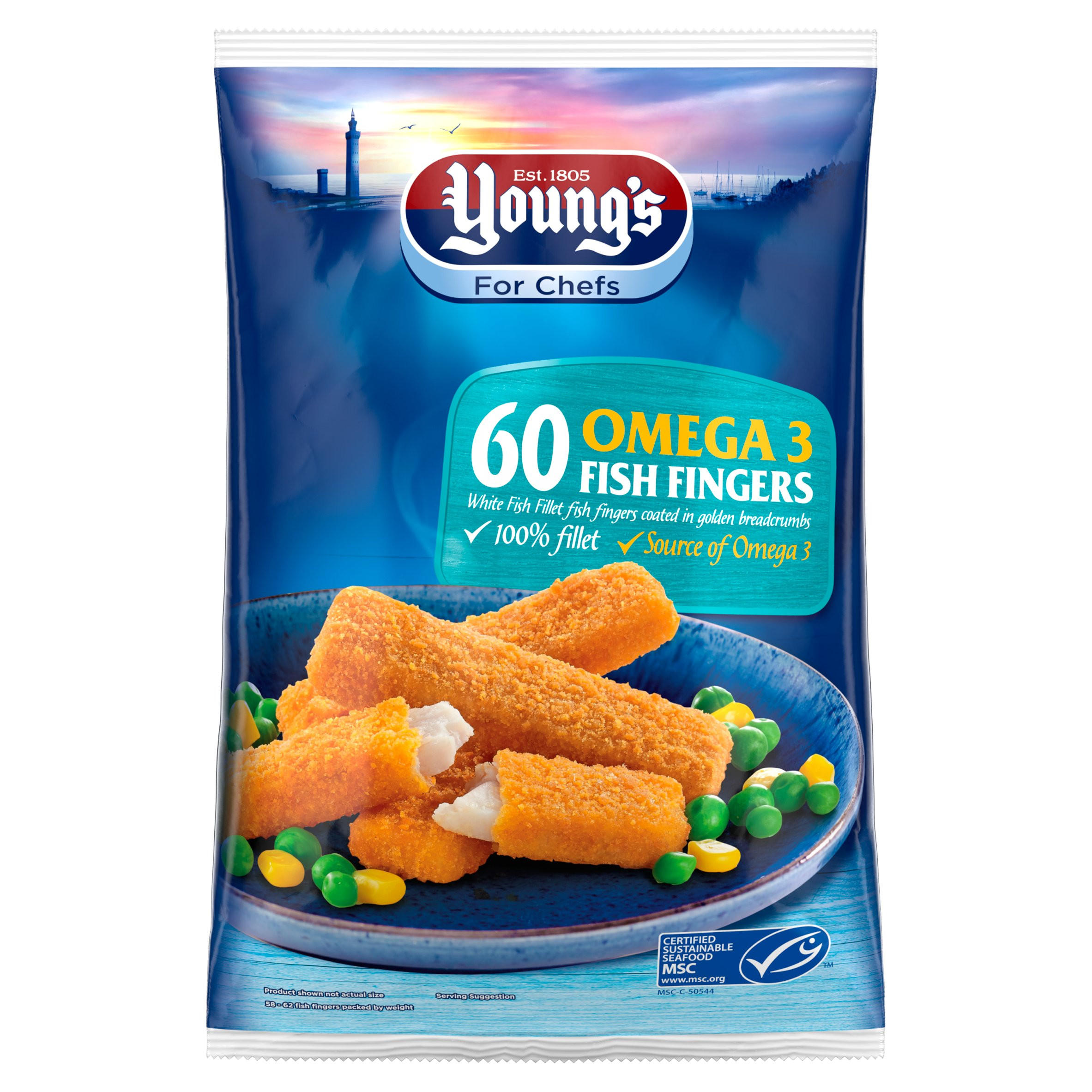 Young's Omega 3 Fish Fingers 60 x 25g (1.5kg)