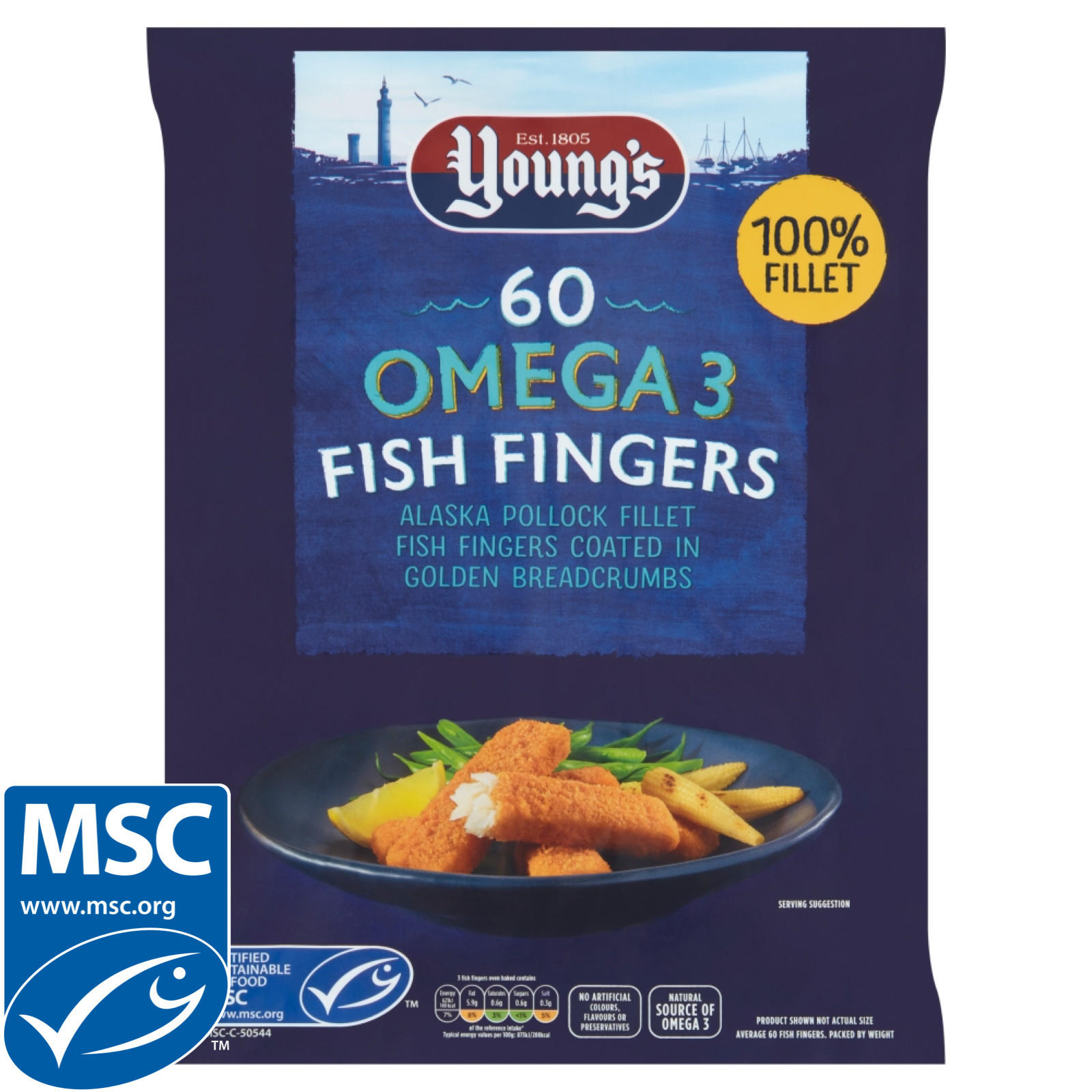 Young's Omega 3 Fish Fingers 60 x 25g (1.5kg) Fish Fingers, Fish